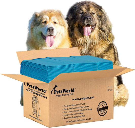 PETSWORLD Enormous Dog Training & Potty Pads, 37x54 inch - Tear Resistant with Strong Leak-Proof Backing, Optional Adhesive Tape, 50 Count