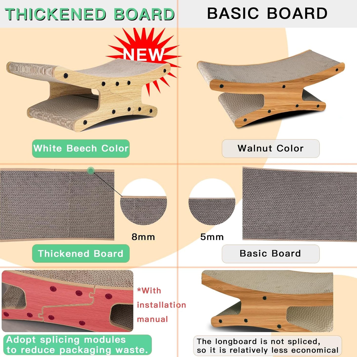 Reversible Cat Scratcher Bed, Large Scratching Board for Indoor Cats - Cardboard Pad & Durable Cat Scratcher Lounge Hammock Furniture, Natural Wood Color