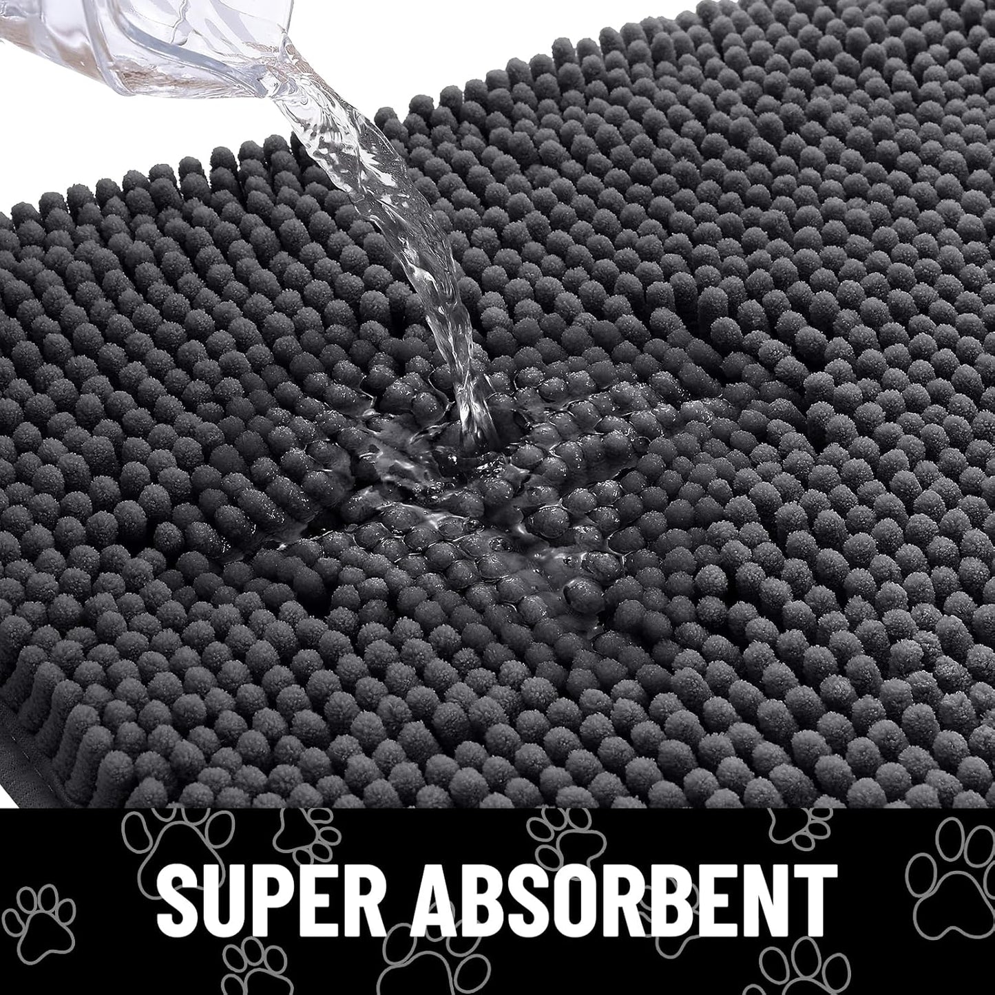 Smiry Dog Door Mat for Muddy Paws, Absorbent Dirt Trapper Non Slip Quick Dry Washable Chenille Mat for Mud Dogs, Entry Rug for Indoor and Outdoor (71x46 Inches, Dark Grey and White)