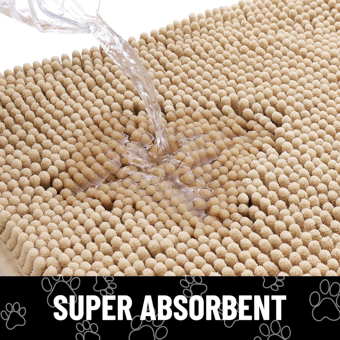 Smiry Dog Door Mat for Muddy Paws, Absorbent Dirt Trapper Non Slip Quick Dry Washable Chenille Mat for Mud Dogs, Entry Rug for Indoor and Outdoor (59x35 Inches, Beige)