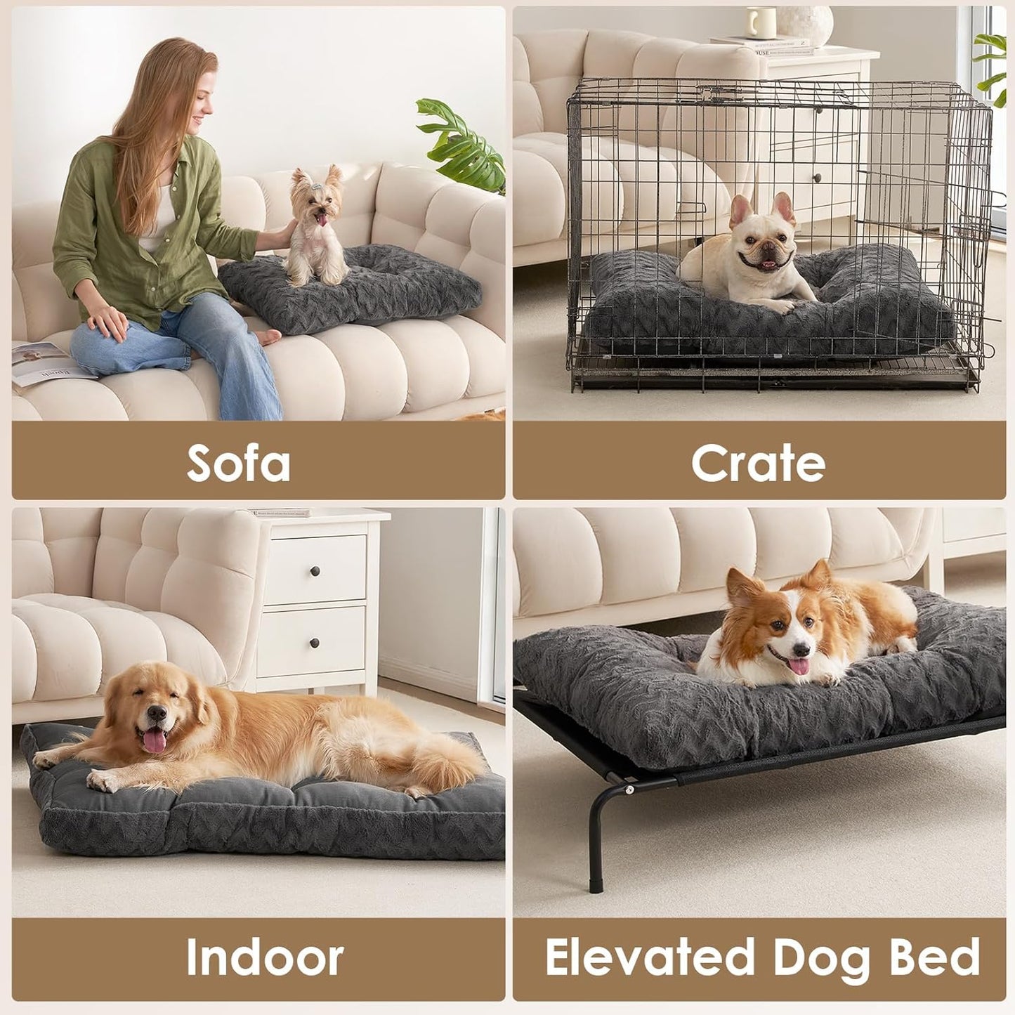 EHEYCIGA Washable Large Dog Bed for Crate 35x23 Inch, Reversible Kennel Pad for Dogs Weight Up to 45 lbs, Plush and Comfy Pet Sleeping Mat, Charcoal