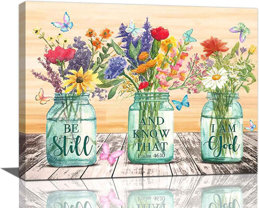 Christian Flower Wall Art Farmhouse Flower in Vase Pictures Wall Decor Scripture Bible Verses Canvas Artwork Painting Butterfly Framed Poster Print for Home Living room Bedroom Bathroom Office 12"X16"