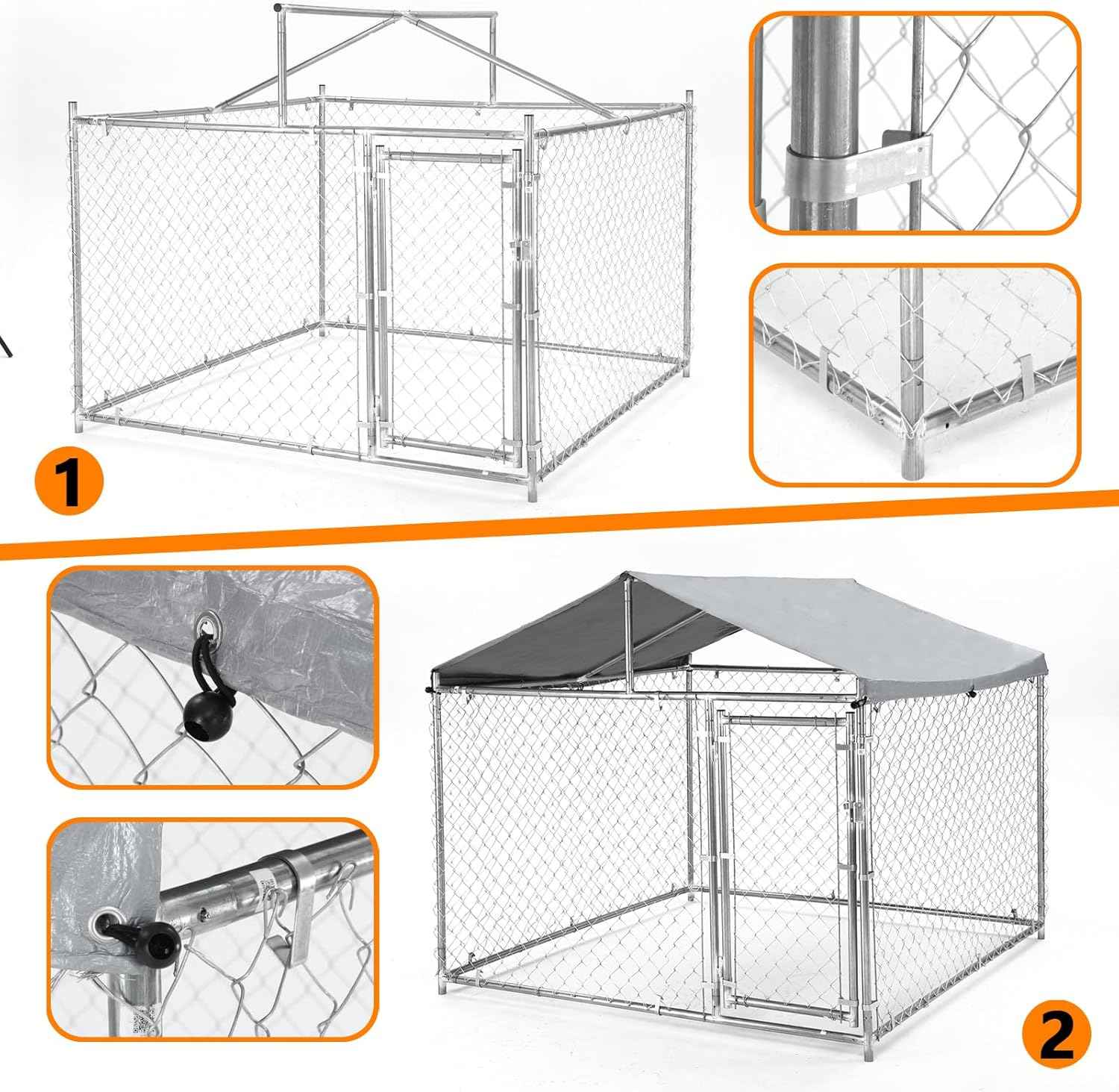 6x6FT Heavy Duty Outdoor Dog Kennel,Heavy Duty Dog Cage with Roof, Outdoor Dog Kennel, Dog Playpen Outdoor,Covered Dog Outside Kennel,Water-Resistant Canopy, for Medium and Large Dogs