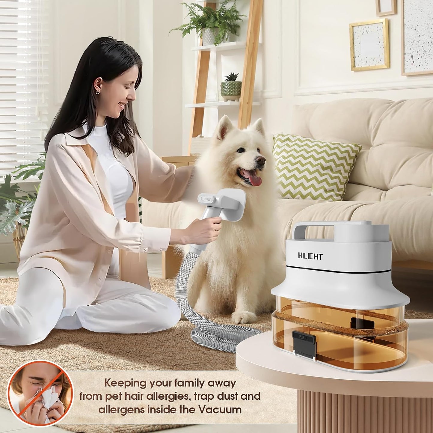 Dog Grooming Vacuum Kit with 4L Dust Cup, 6 Pet Grooming Tools for Home Grooming, Low-Noise Pet Hair Grooming System for Dogs & Cats