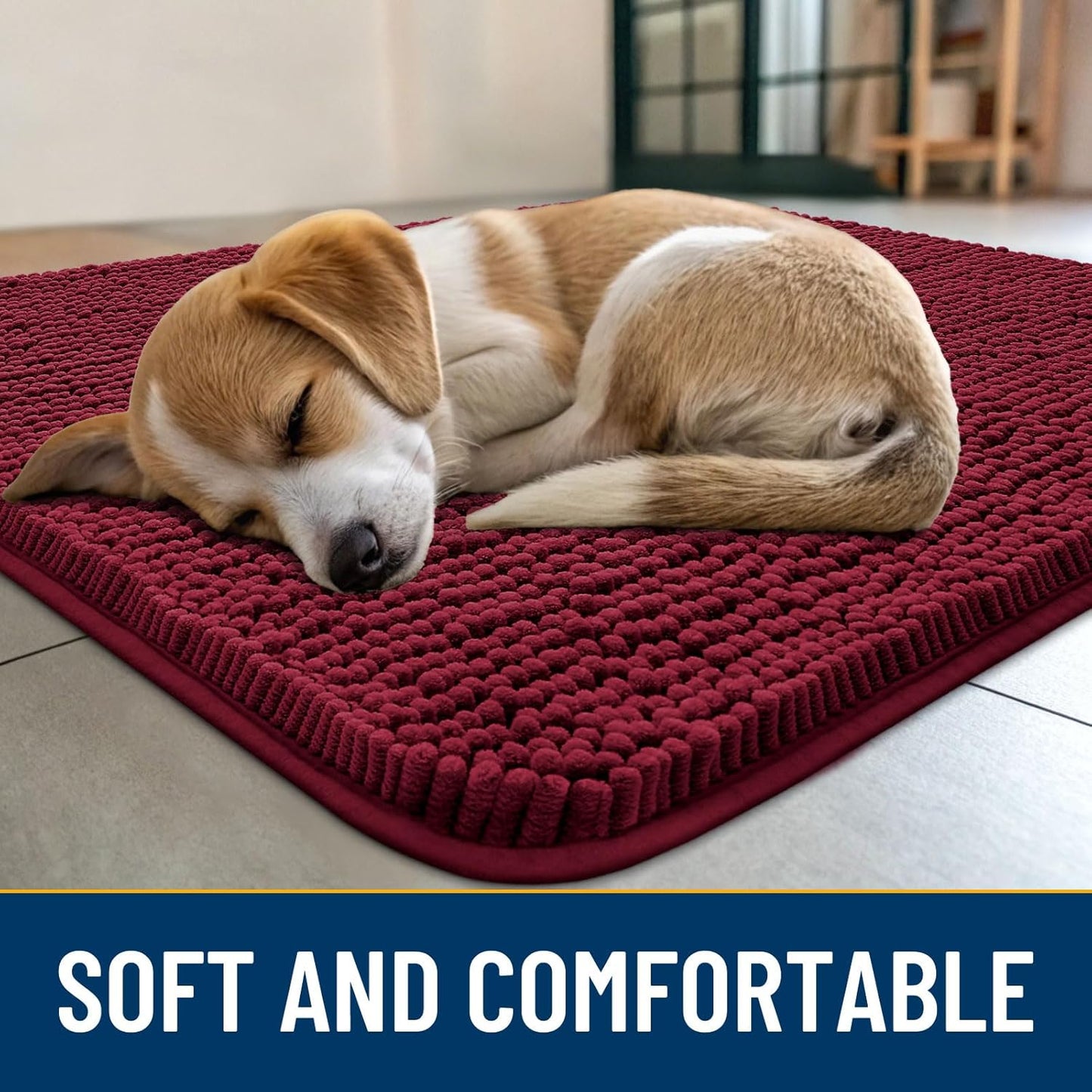 Smiry Dog Door Mat for Muddy Paws 47x24, Absorbs Moisture and Dirt Doormat, Non-Slip Washable Quick Dry Chenille Front Door Mat Indoor Entrance, Entryway Carpet for Inside Floor, Burgundy