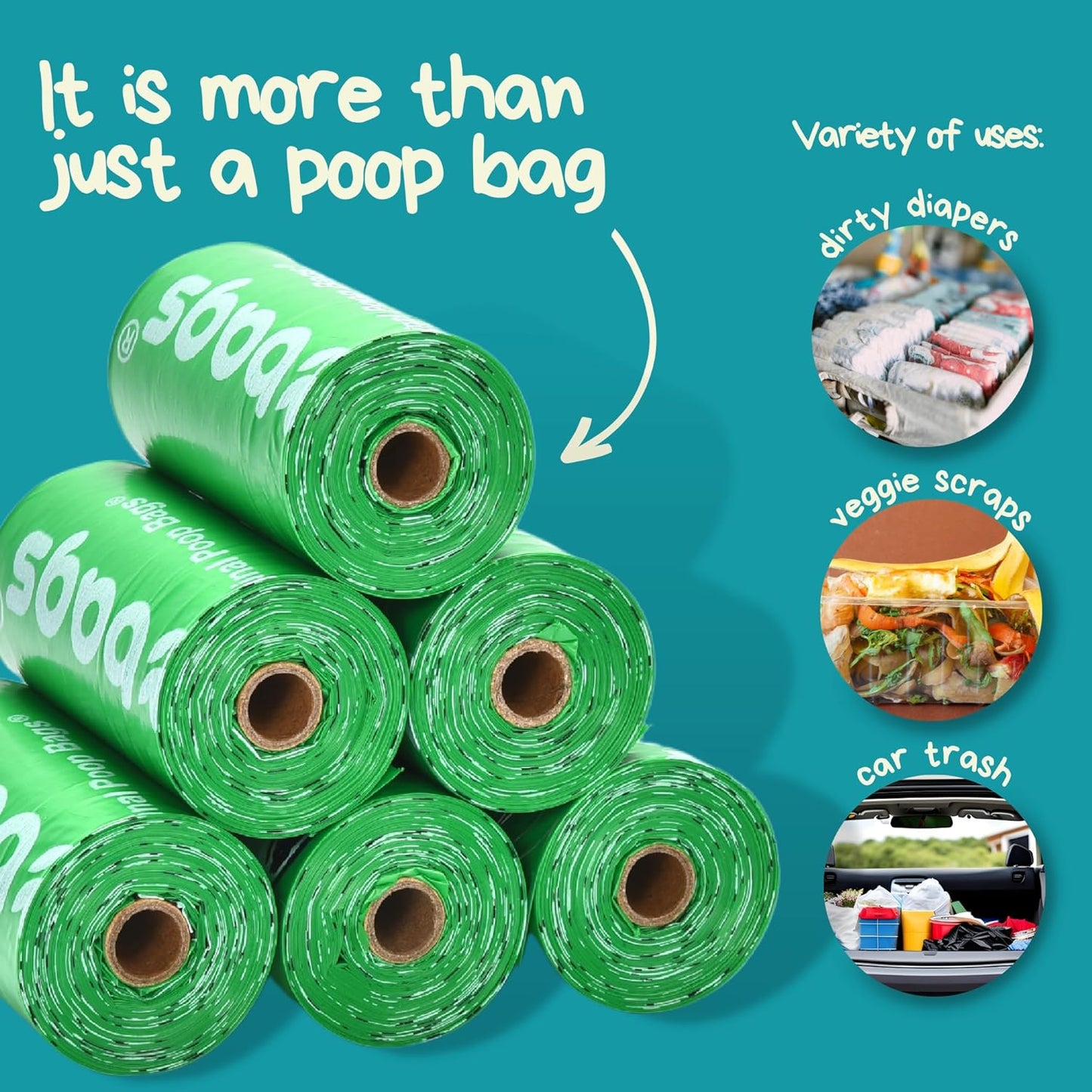 The Original Poop Bags® 38% USDA Biobased Pet Waste Bags, Peanuts Design, Leak-Resistant & Durable, Black/Green (720 Count (Pack of 2))