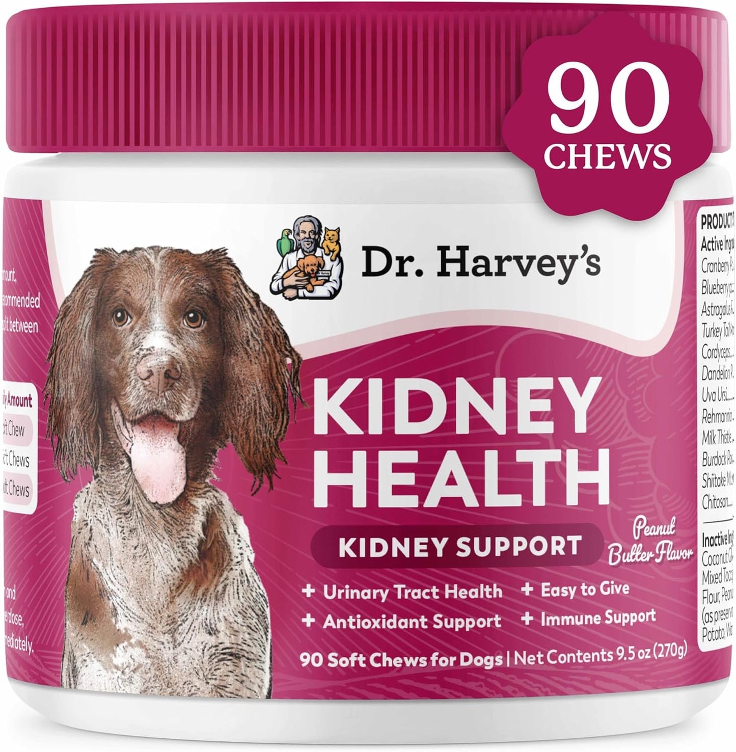 Dr. Harvey’s Kidney Support Soft Chews for Dogs, Renal & Urinary Tract Health Supplement with Turkey Tail Mushroom, 90 Chews