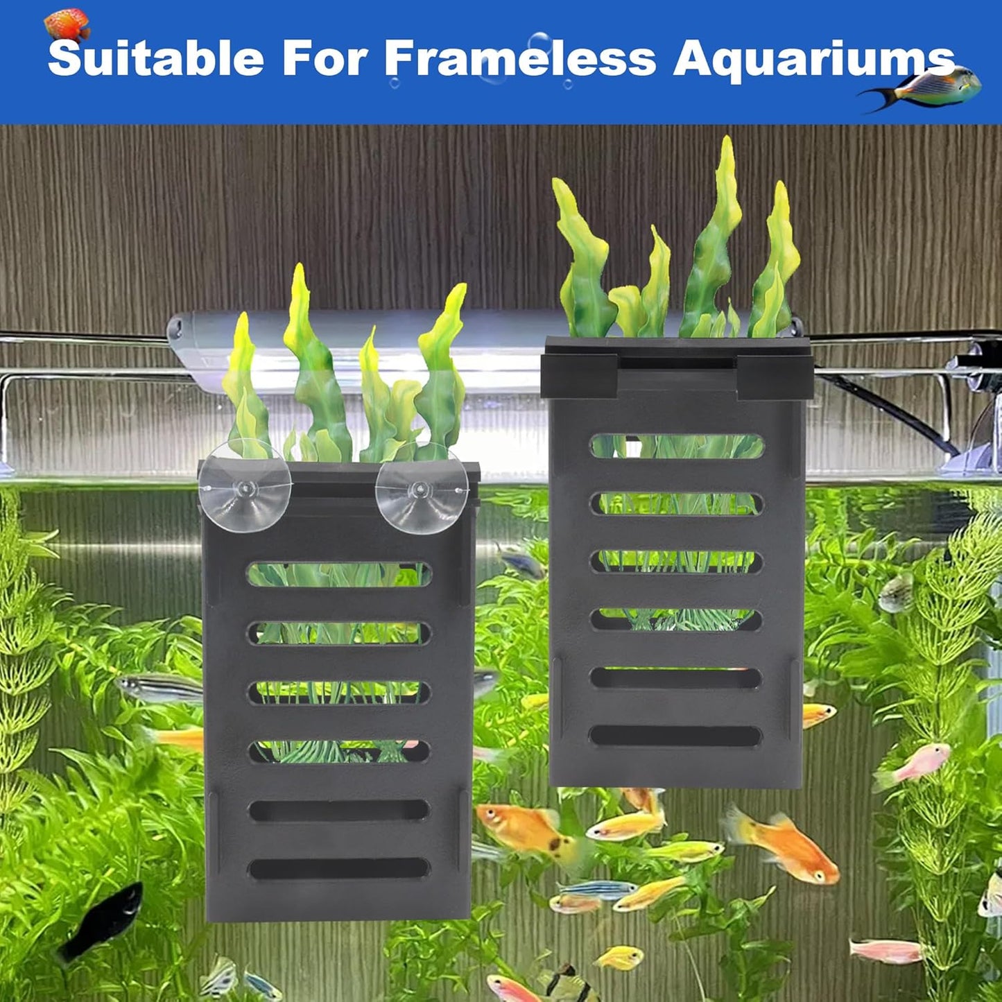 4 PCS Aquarium Plant Holder with 24 Hooks and 8 Suction Cups, Hanging Plant Holder for Fish Tank, Aquatic Plant Pots for Aquarium Decorations Plants, Hanging Aquatic Planter Cups (Black)