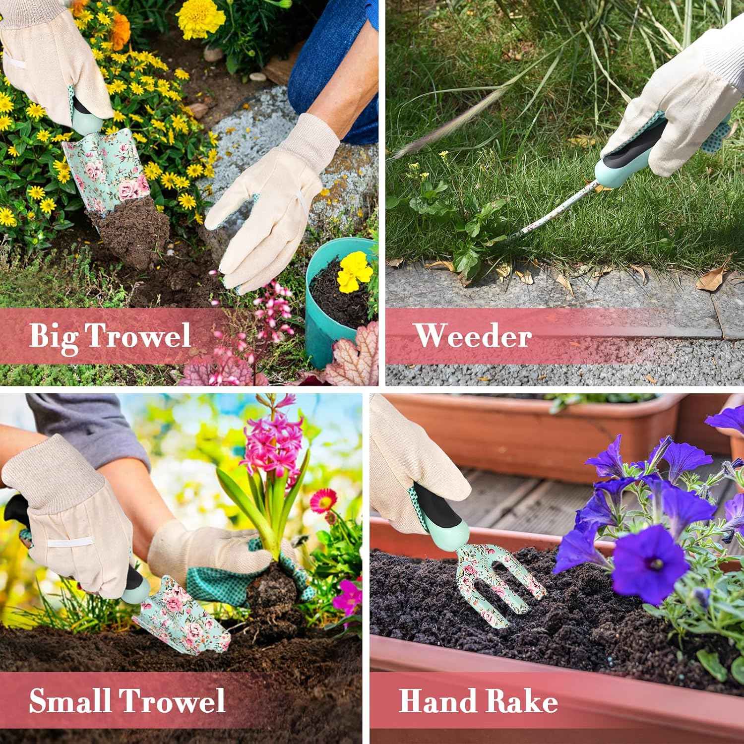 Garden Tools Set, Carsolt 11 Pcs Heavy Duty Floral Gardening Tools Kit with Non-Slip Rubber Handle, Special Gardening Gifts for Women Mom Birthday
