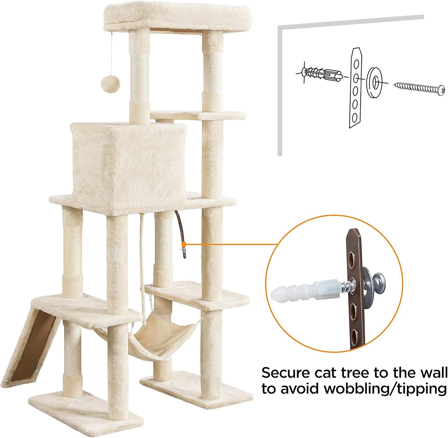 Yaheetech Cat Tree, 63 Inches Multi-Level Indoor Cat Play Structure with Scratching Posts, Hammock, and Dangling Ball