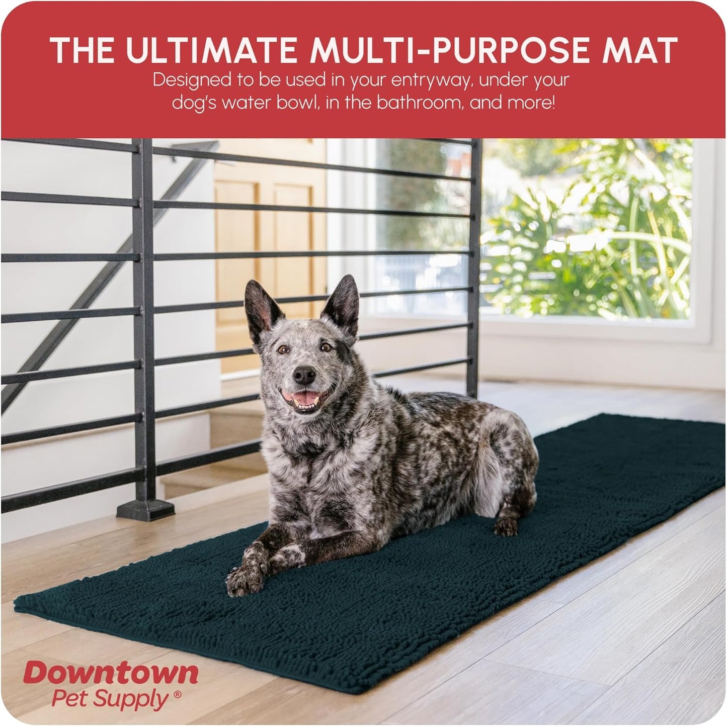 My Doggy Place Microfiber Dog Mat for Muddy Paws, 8' x 2' Teal - Non-Slip, Absorbent and Quick-Drying Dog Paw Cleaning Mat, Washer and Dryer Safe - Hallway Runner