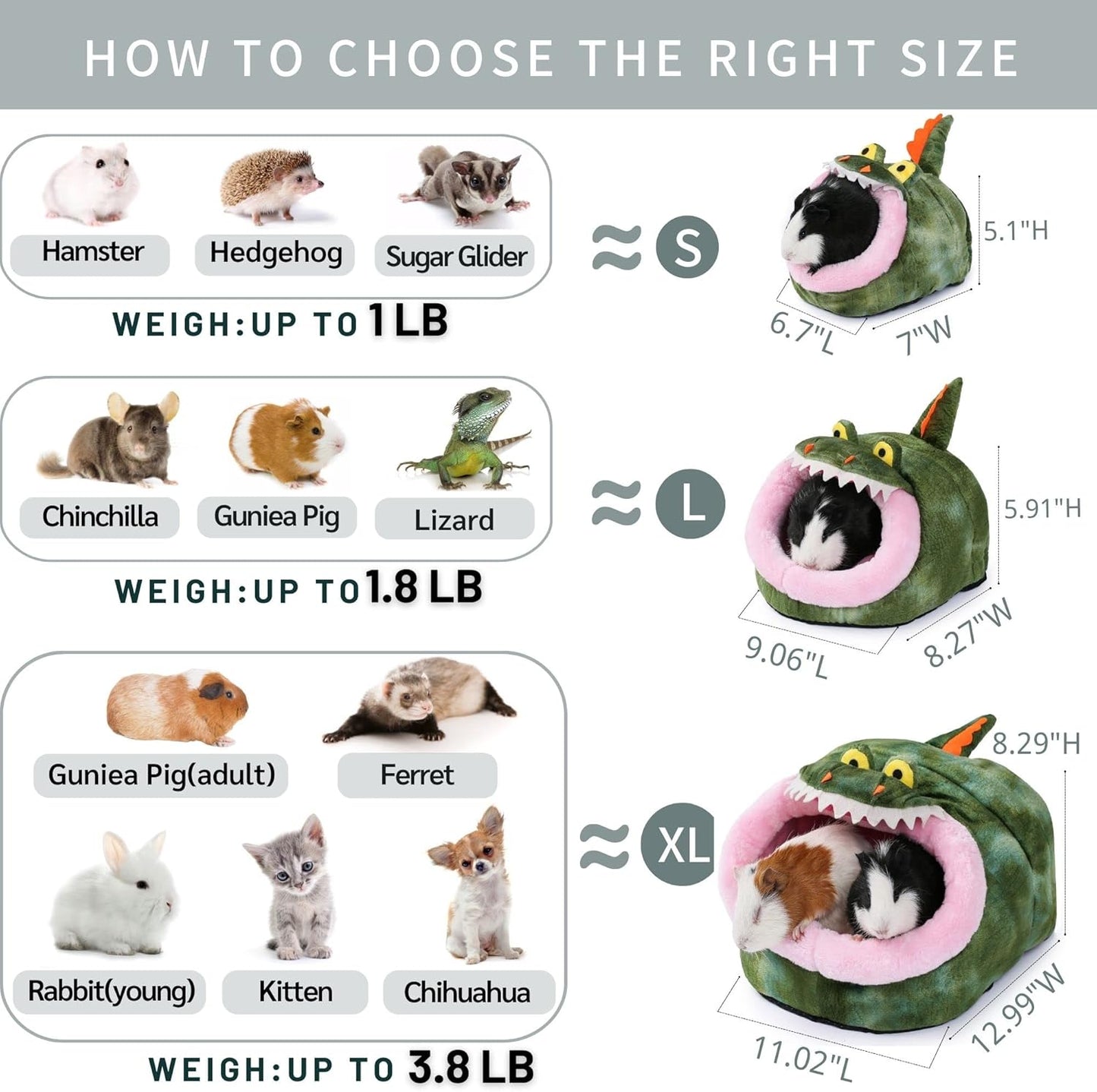 JanYoo Hedgehog Rat Bed Guinea Pig House Hamster Supplies Chinchilla Cage Ferret Rat Gerbil(S,Crocodile)