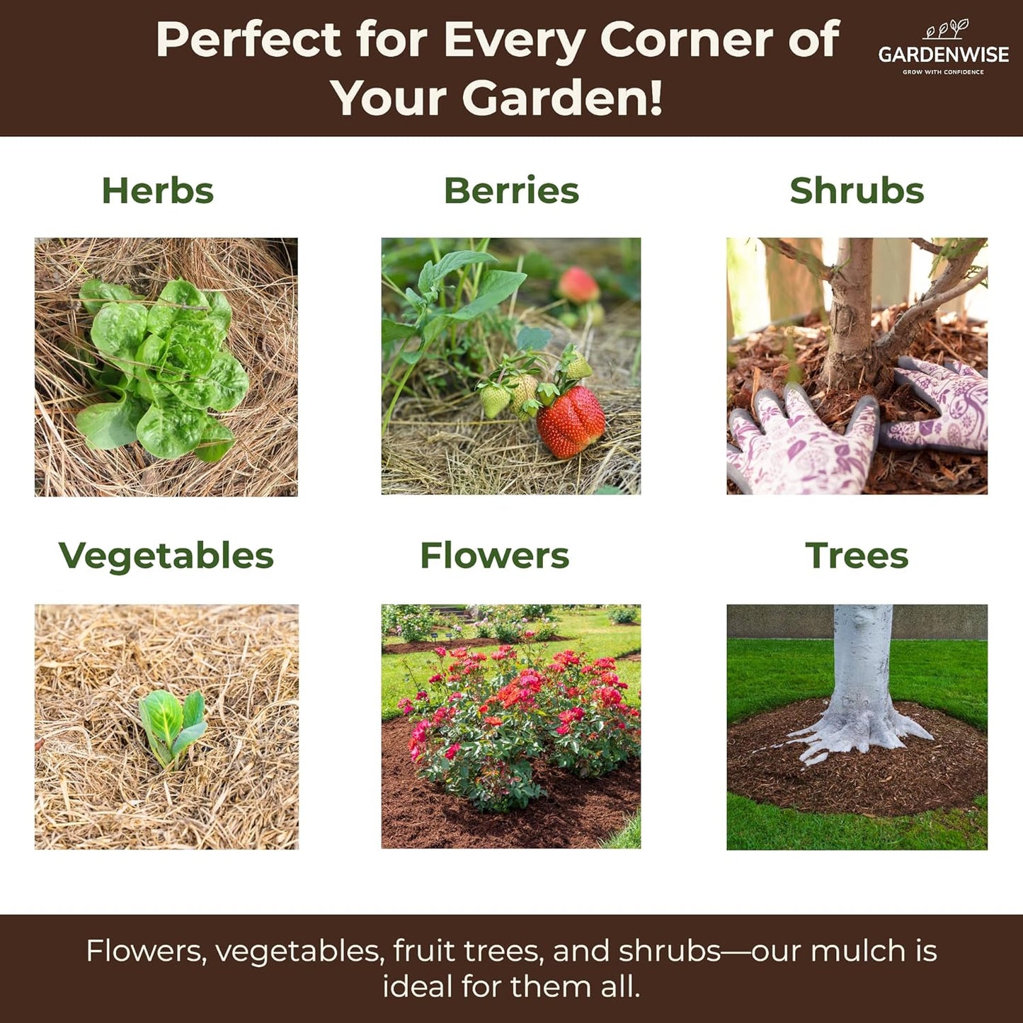 Premium Organic Wood Mulch for Gardens, Landscaping, Potted Plants, and Vegetable Gardens (2 CF - 56 L - 59 QTS)