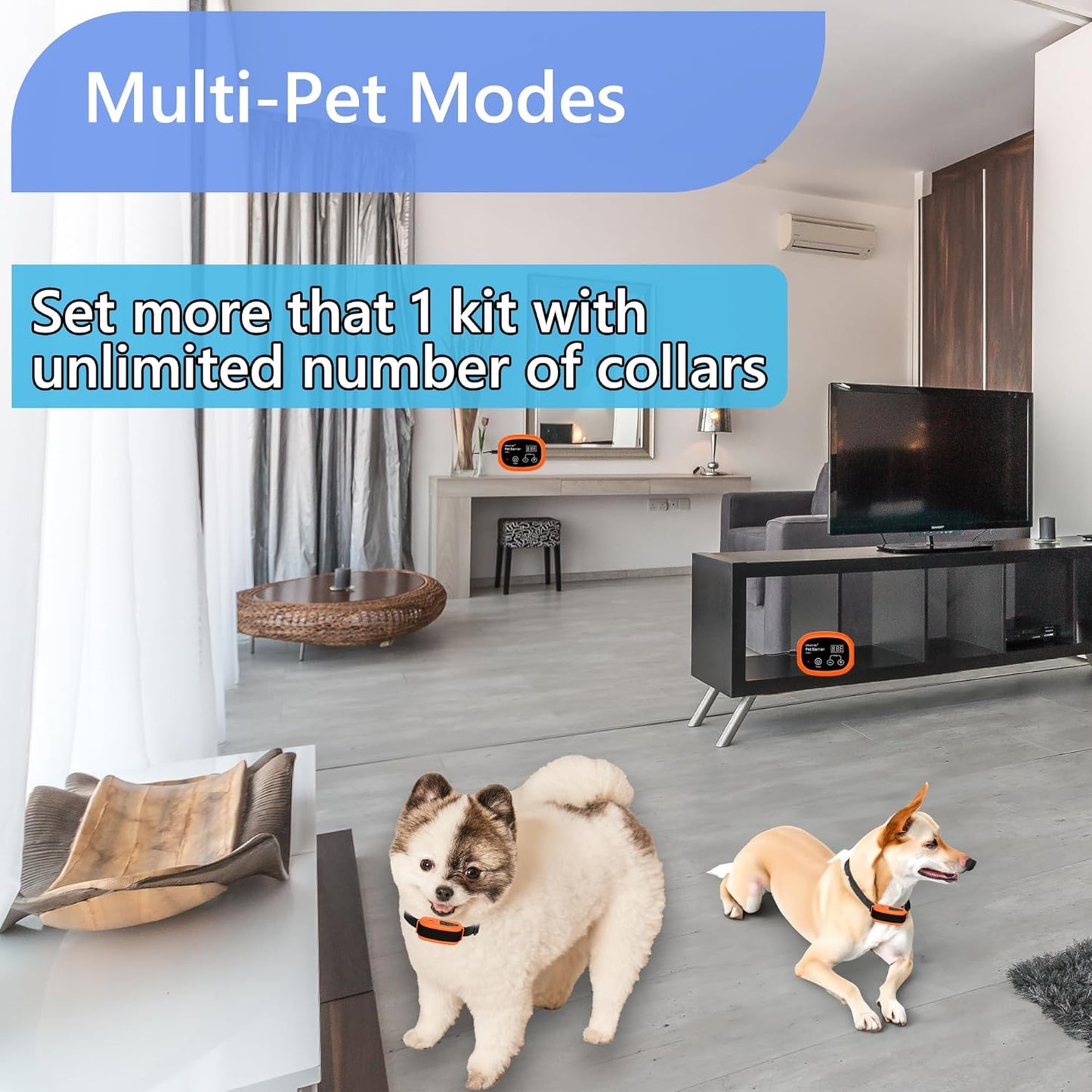 Indoor Pet Barrier for 2 Dogs, Wireless Indoor Electric Fence, Pet Gate, Keeps Areas Off Limits, Dog Fence Waterproof/Rechargeable Training Collar (2 Dogs System)