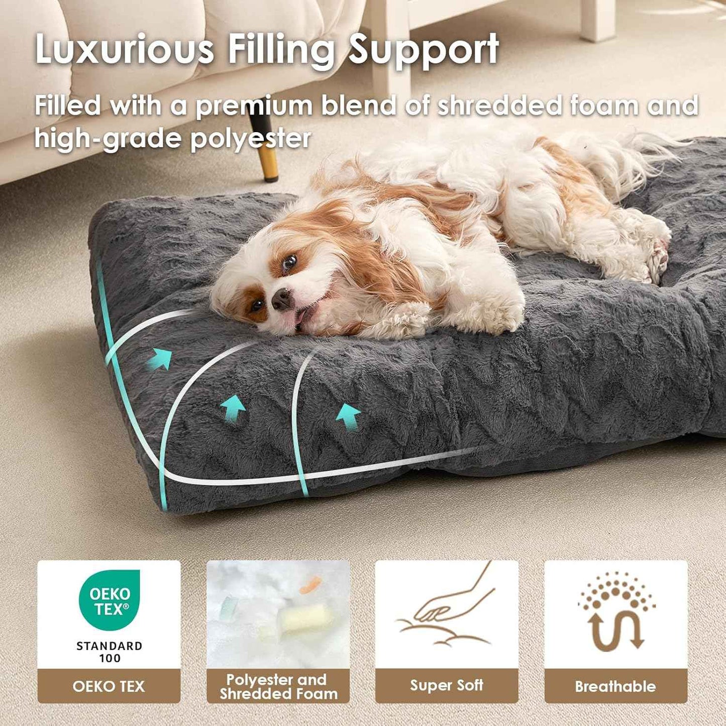 EHEYCIGA Washable Large Dog Bed for Crate 35x23 Inch, Reversible Kennel Pad for Dogs Weight Up to 45 lbs, Plush and Comfy Pet Sleeping Mat, Charcoal