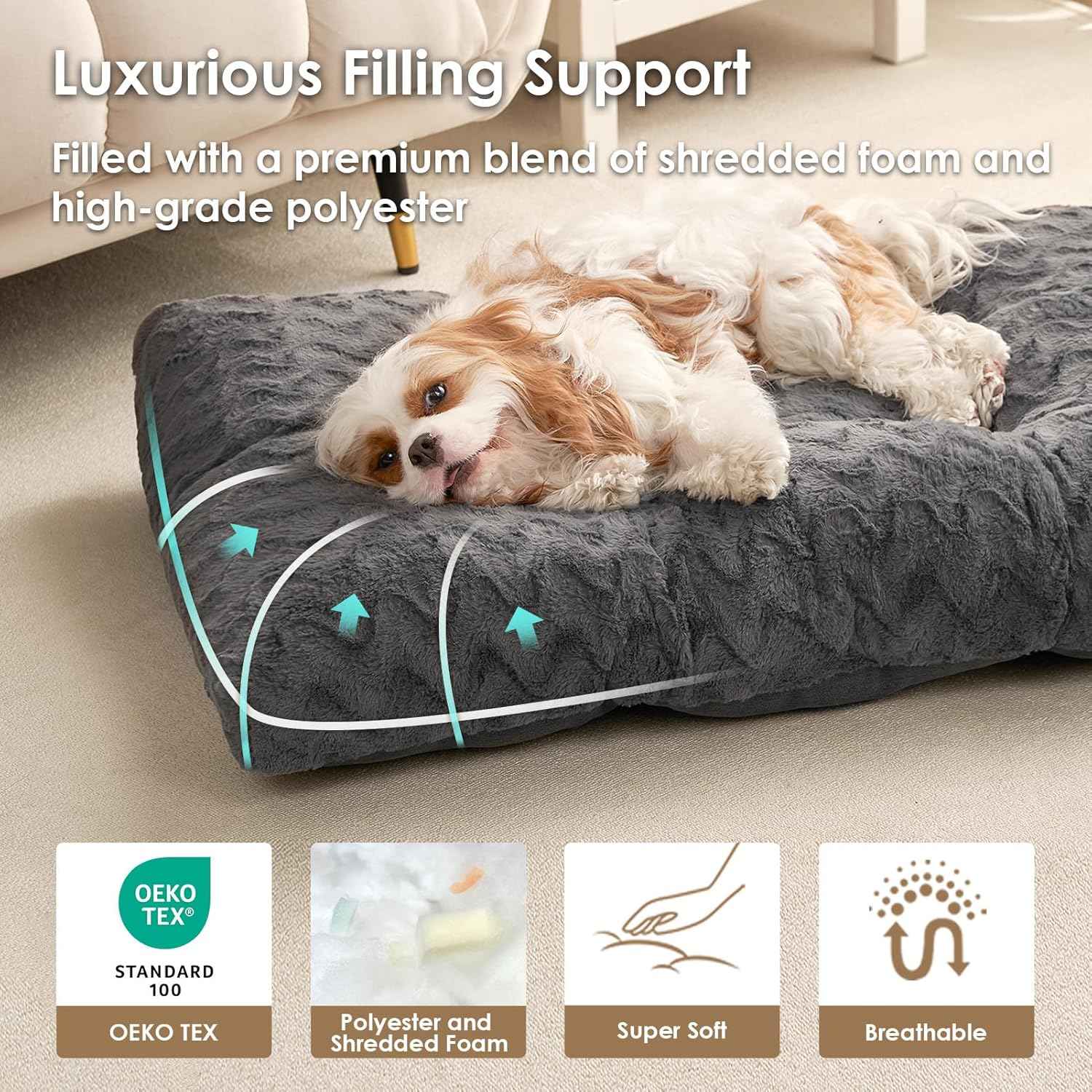 EHEYCIGA Washable Large Dog Bed for Crate 35x23 Inch, Reversible Kennel Pad for Dogs Weight Up to 45 lbs, Plush and Comfy Pet Sleeping Mat, Charcoal
