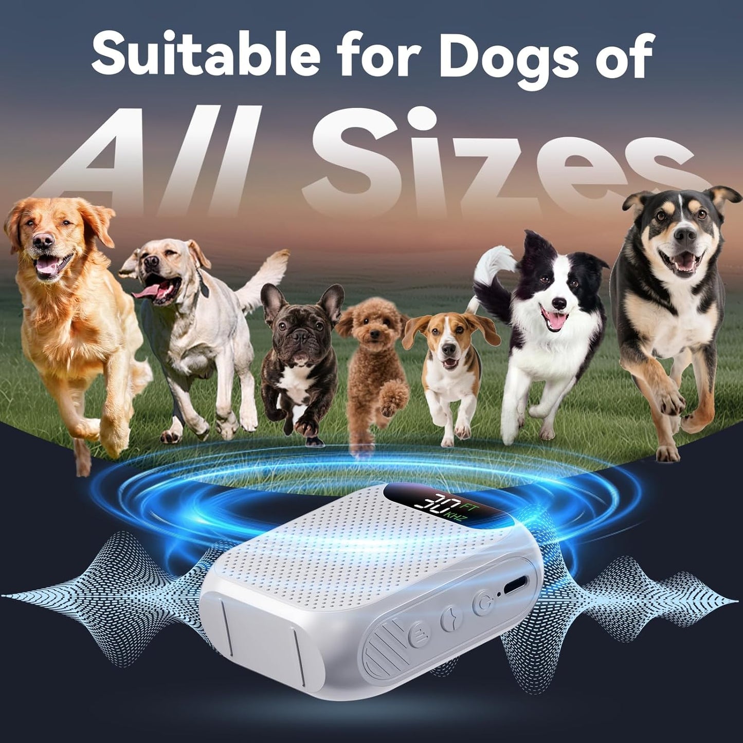 MALOK Anti Barking Device for Dogs, Ultrasonic Dog Bark Deterrent Devices with Adjustable Frequency & Range, Rechargeable Pet Bark Training Tool for Walking, Yard and Indoor & Outdoor Use