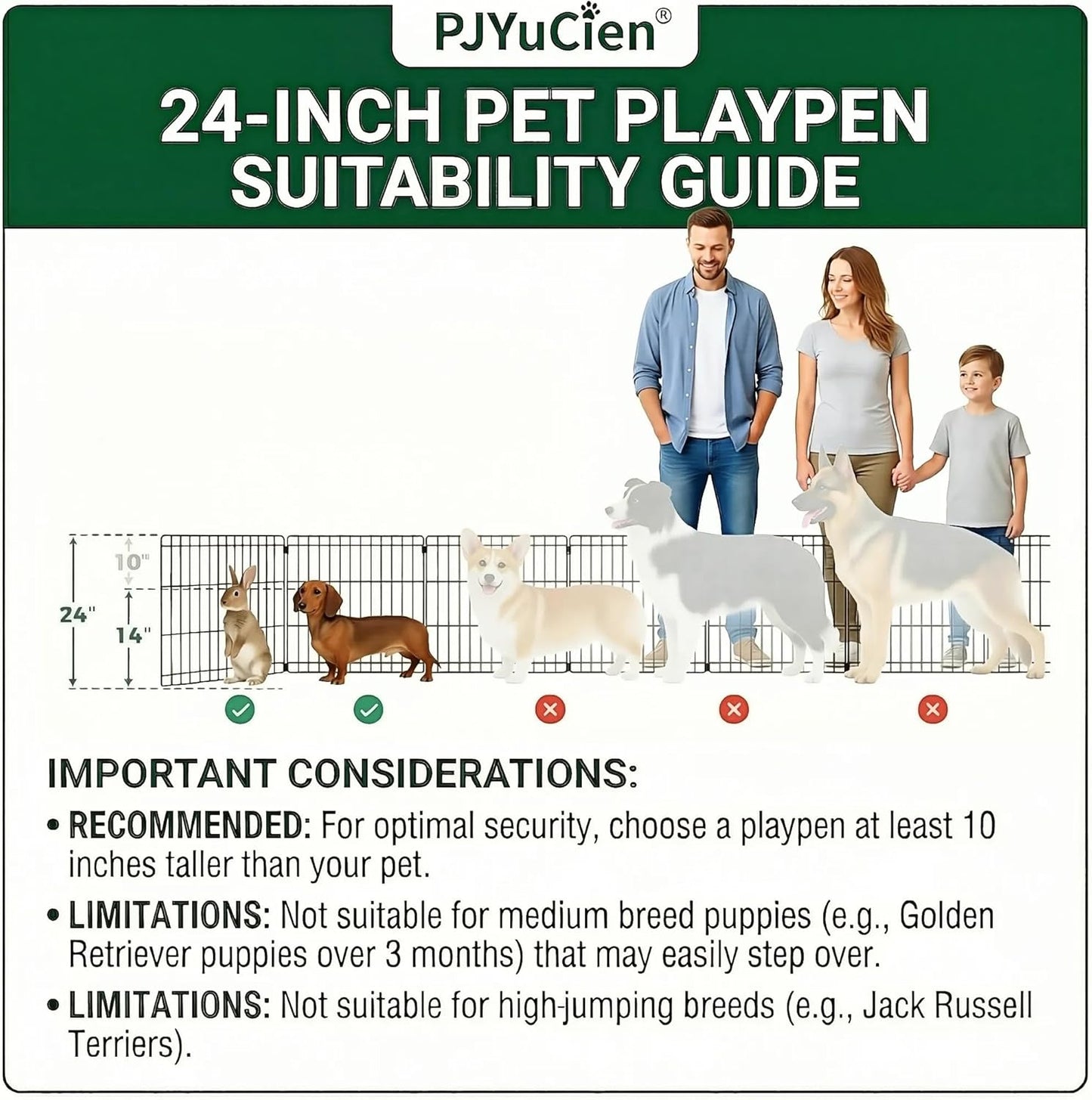PJYuCien Octagonal Dog Playpen with Bottom Pad - Metal Foldable Exercise Pen, 8 Panels 24" H x 24" W Indoor Outdoor Pet Fence Puppy Crate Kennel, Black