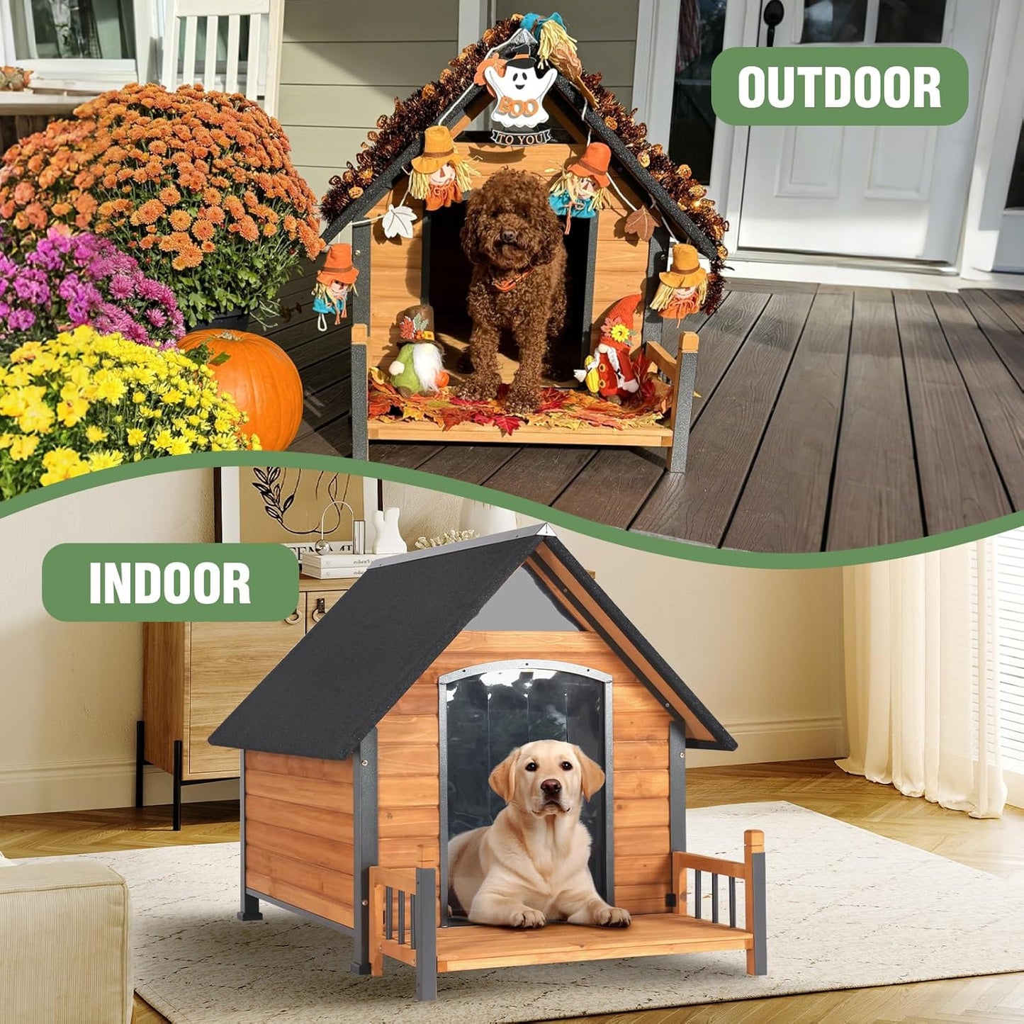 Large Dog House Outdoor Weatherproof Dog Kennel with Anti-Chewing Iron Frame (Brown(Heating Pad)-AIR80L, 50.9'' Large)