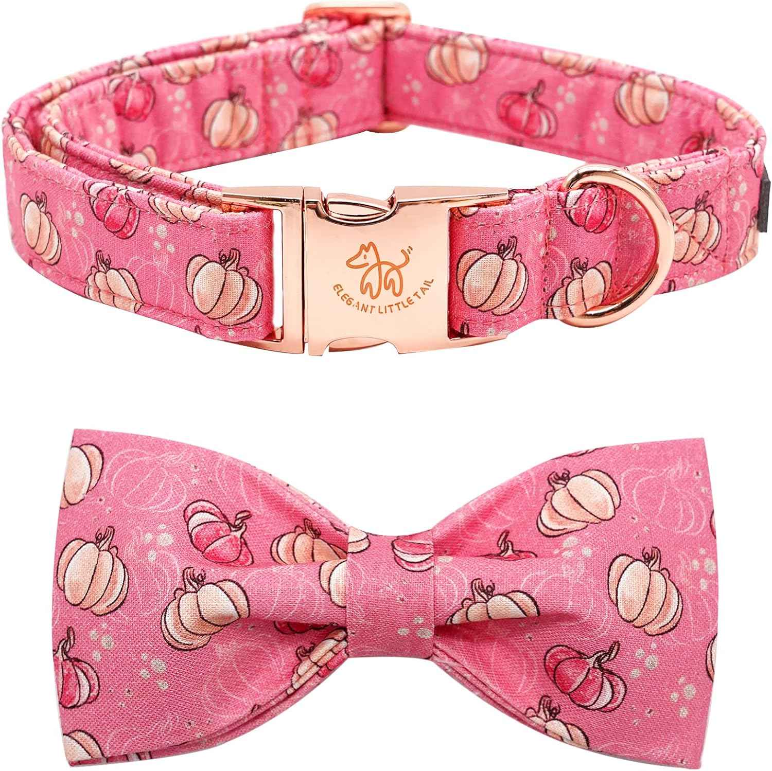 Elegant Little Tail Dog Collar with Bow, Adjustable Halloween Pumpkin Bowtie Collar for Small to Large Dogs