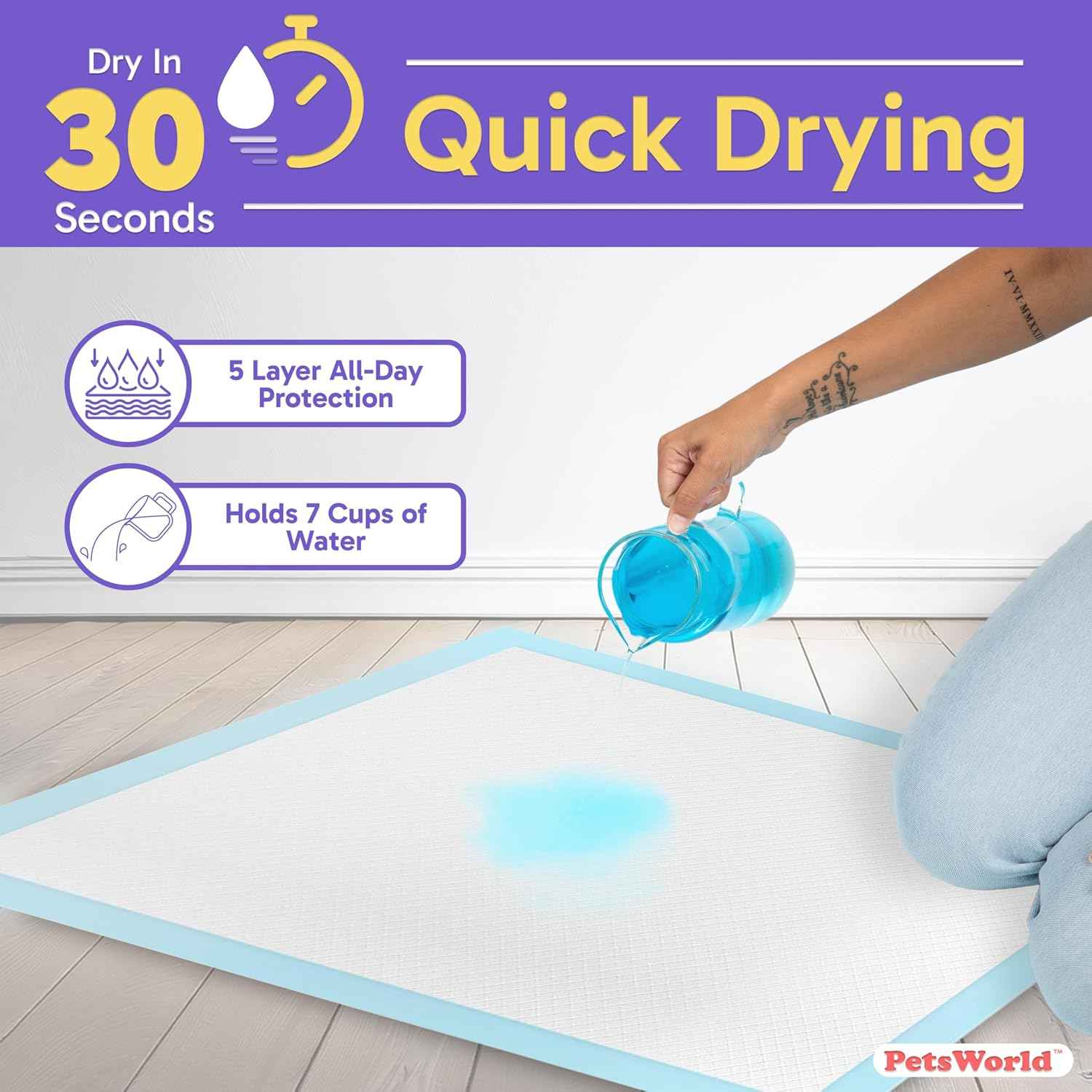 PETSWORLD Giant Dog Potty Pads, Odor-Eliminating, 36" x 36", Ultra Absorbent 5-Layer Leak-Proof Training Pads for Dogs & Cats (36x36, 200 Count)