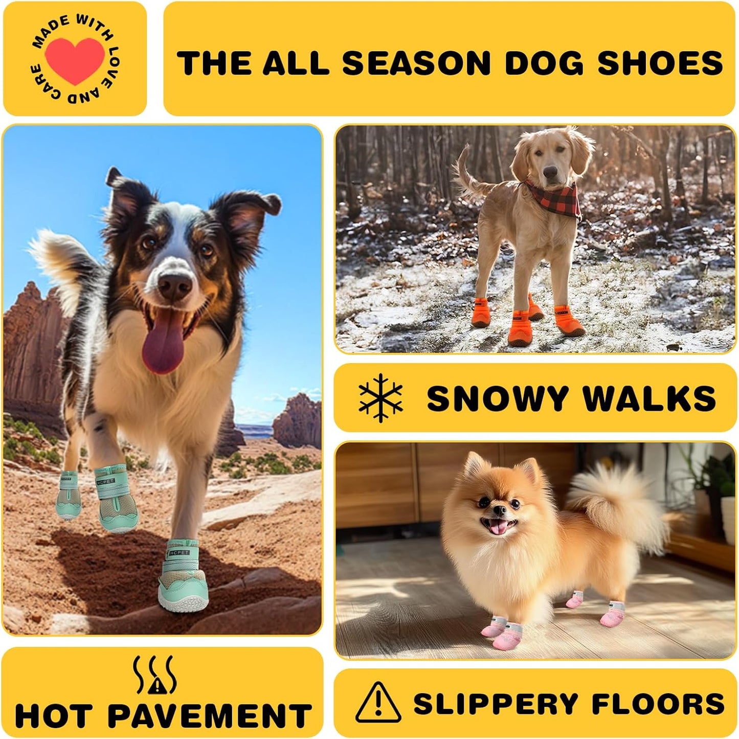 Hcpet Dog Shoes for Large Dogs, Waterproof Dog Booties for Small Medium Dogs, Anti-Slip Dog Boots & Paw Protectors for Hot Pavement Winter Snow Hiking with Reflective Straps Black Size 2