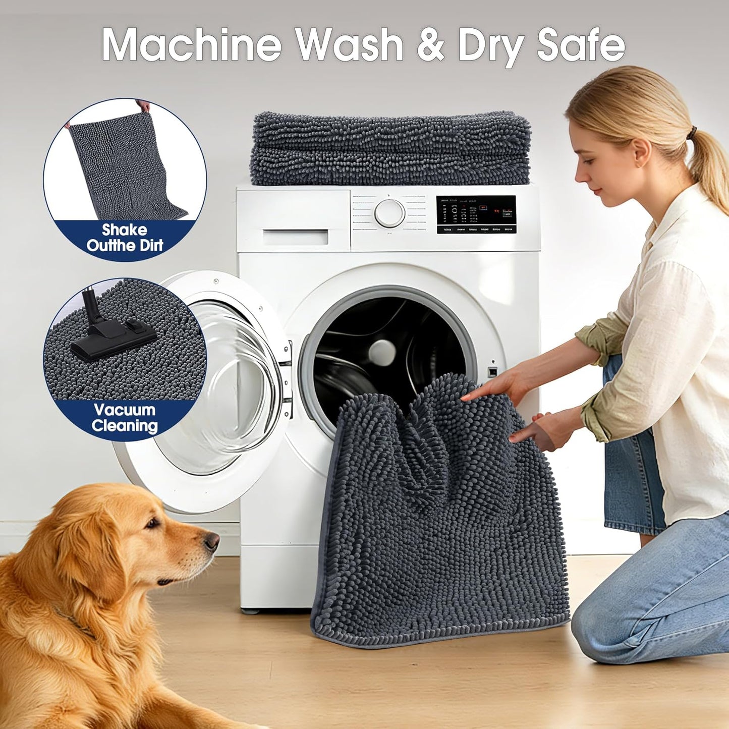 Super Absorbent Dog Door Mat for Muddy Paws, 72"x24" Dirt Trapper Non-Slip Chenille Mat for Mud Dogs, Machine Washable Quick Dry Indoor Entryway Rug,Dark Grey