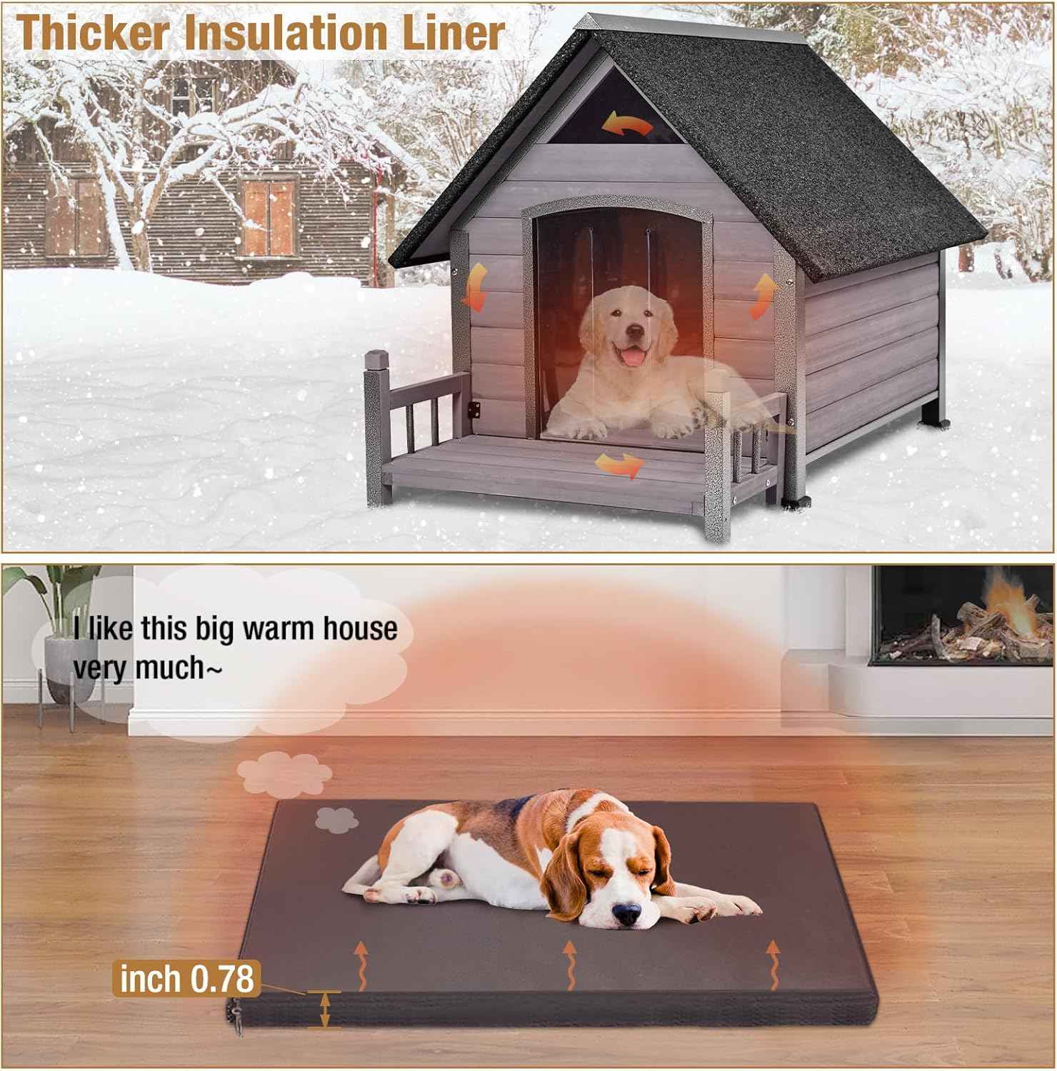 Dog House Outdoor with Insulated Liner, Winter Dog Kennel for Small Mediun Dogs with Anti-Biting Metal Iron Frame, Heated Dog House 100% Insulated