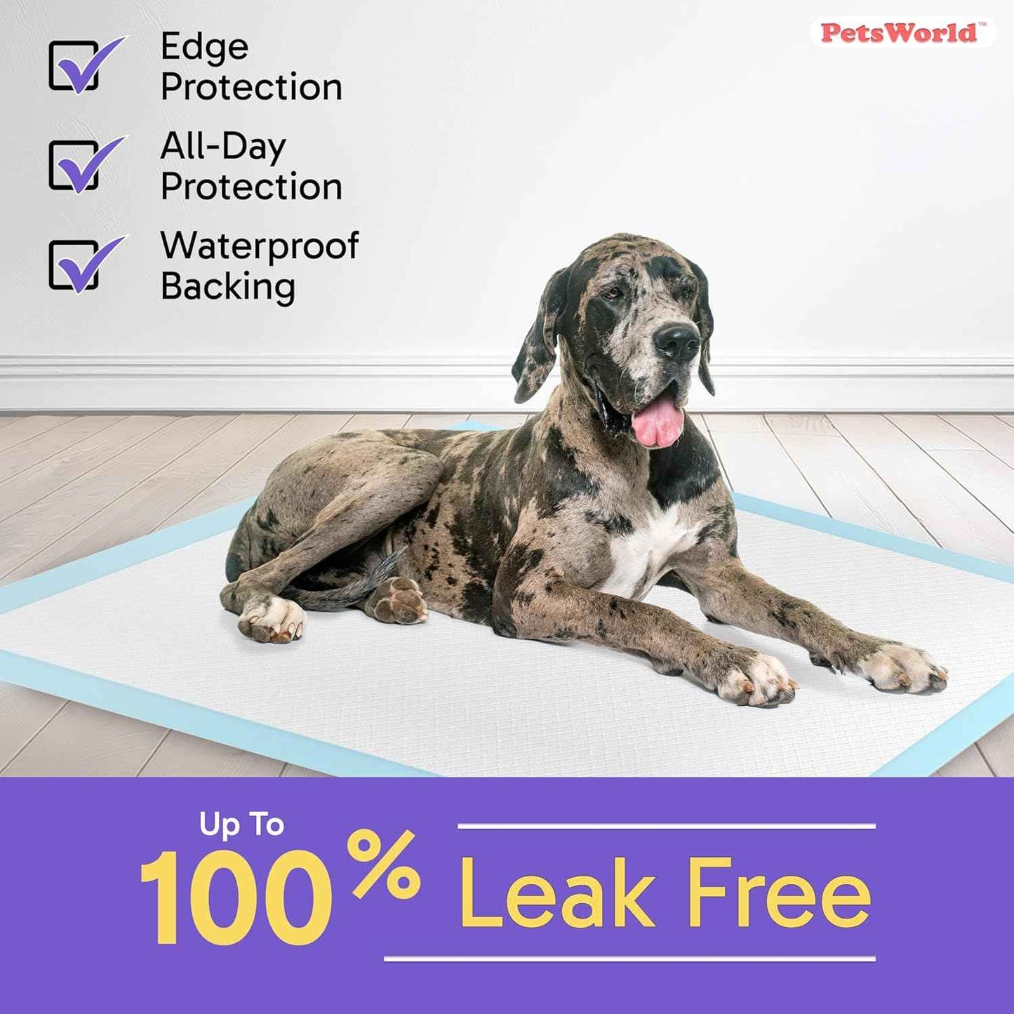 PETSWORLD Giant Dog Potty Pads, Odor-Eliminating, 36" x 36", Ultra Absorbent 5-Layer Leak-Proof Training Pads for Dogs & Cats (36x36, 50 Count)