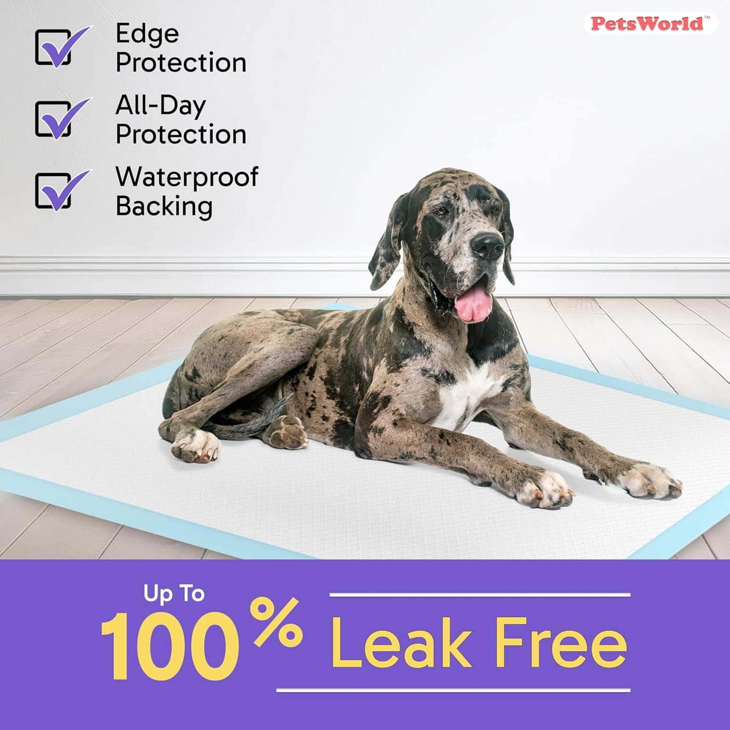 PETSWORLD Giant Dog Potty Pads, Odor-Eliminating, 36" x 36", Ultra Absorbent 5-Layer Leak-Proof Training Pads for Dogs & Cats (36x36, 140 Count)
