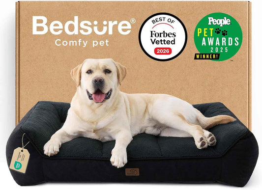 Bedsure SupportMax™ XL Pro Orthopedic Dog Beds Large Sized Dog - Extra Thick Supportive Dogs Couch with Waterproof Washable Cover, Extra Large Comfort Pet Sofa with Soft Sherpa & Nonskid Bottom, Black
