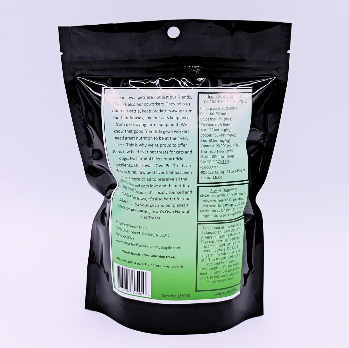 IOWA'S OWN Freeze Dried Beef Liver Treats for Dogs 15lbs and up – Single Ingredient Training Treats – High Protein – Healthy Natural Snack - No Additives or Fillers - Made in USA – 4oz Bag