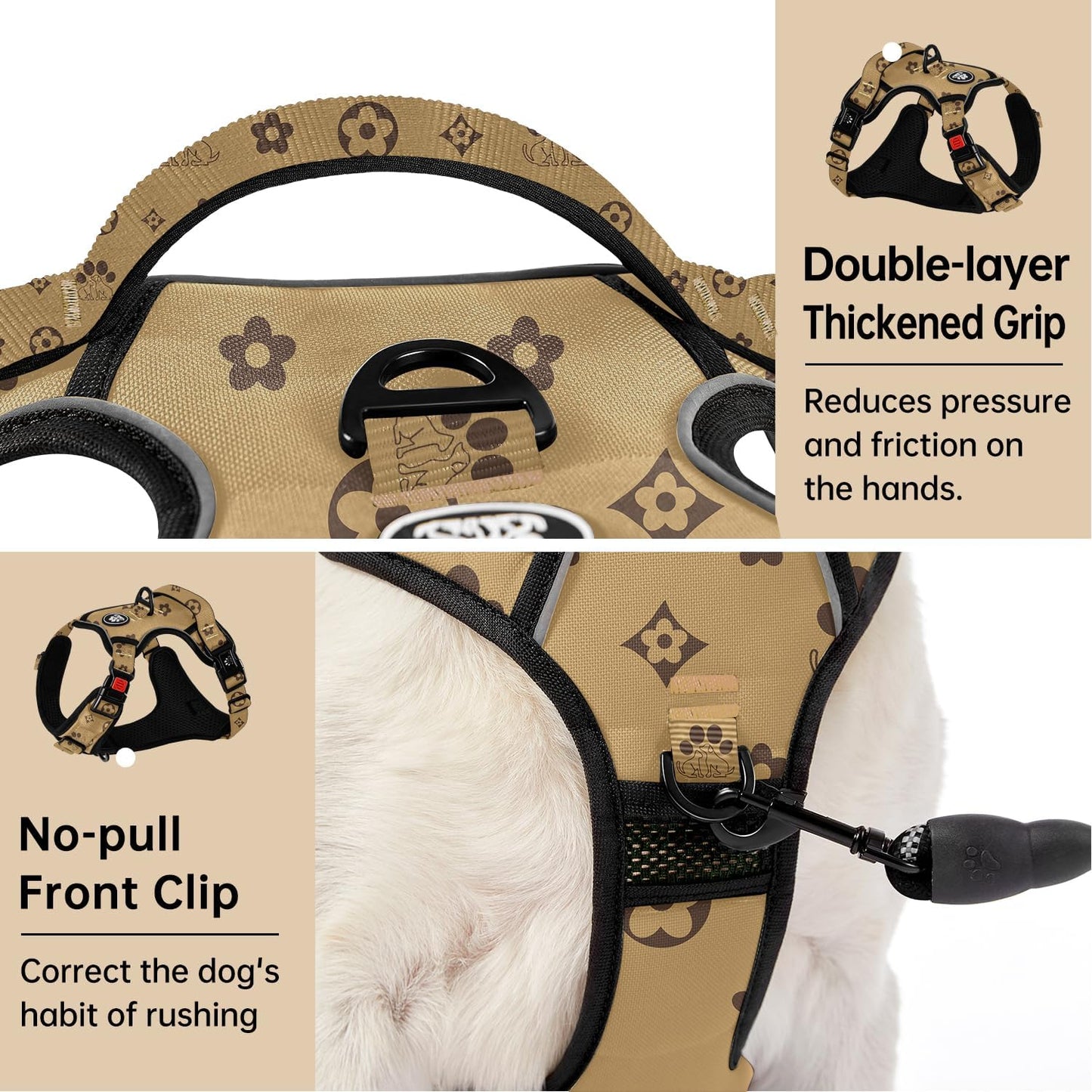 IVY&LANE No Pull Dog Harness with Leash Set, Reflective No Choke Pet Vest,Adjustable Oxford Dog Vest Harness with Easy Control Handle for Medium Dogs (Light Brown,M)