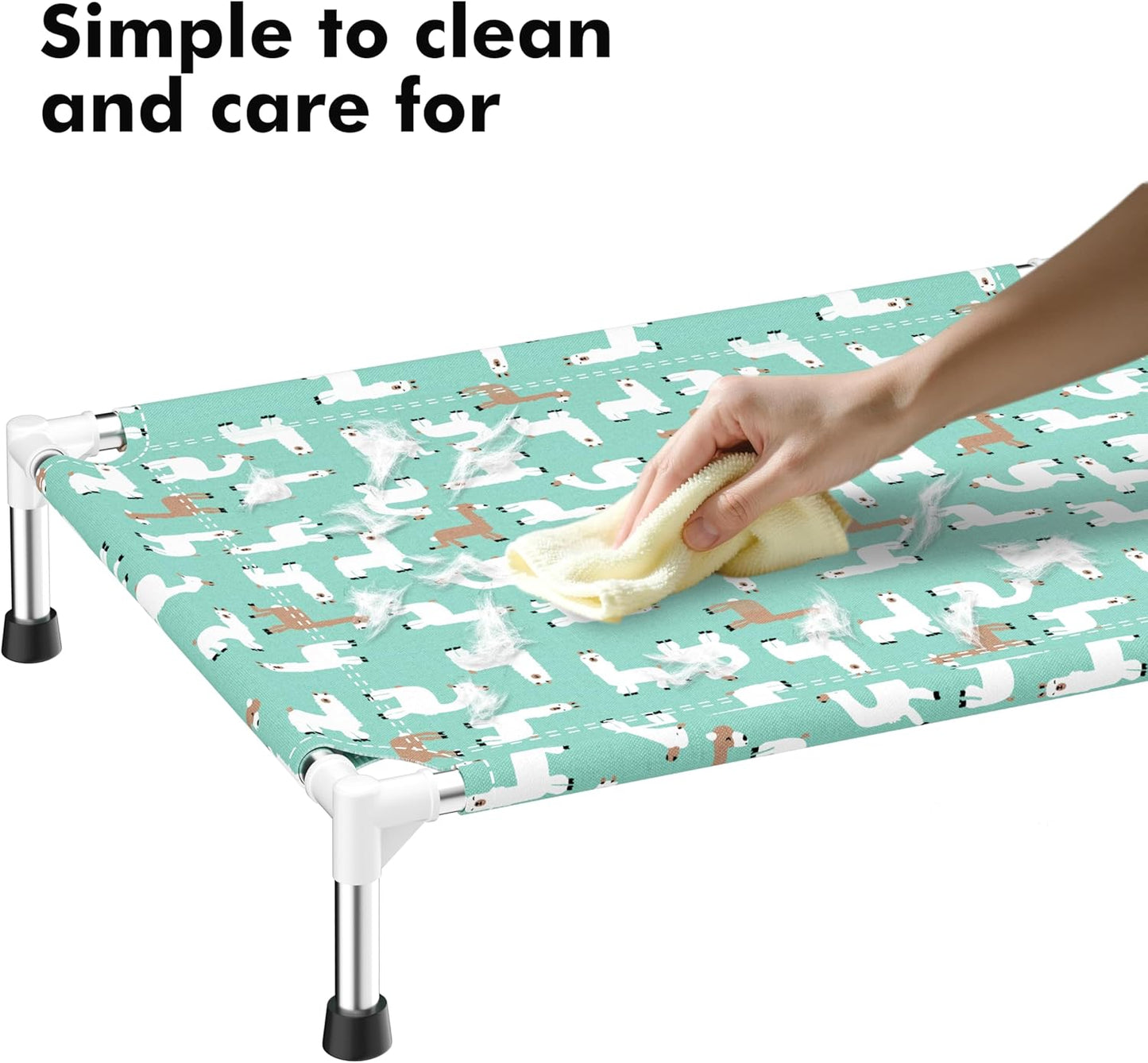 Cute Alpaca Print Elevated Dog Bed - Portable Cooling Pet Cot for Medium Dogs - Breathable Thickened Fabric Hammock, Crate Compatible, Indoor & Outdoor Use