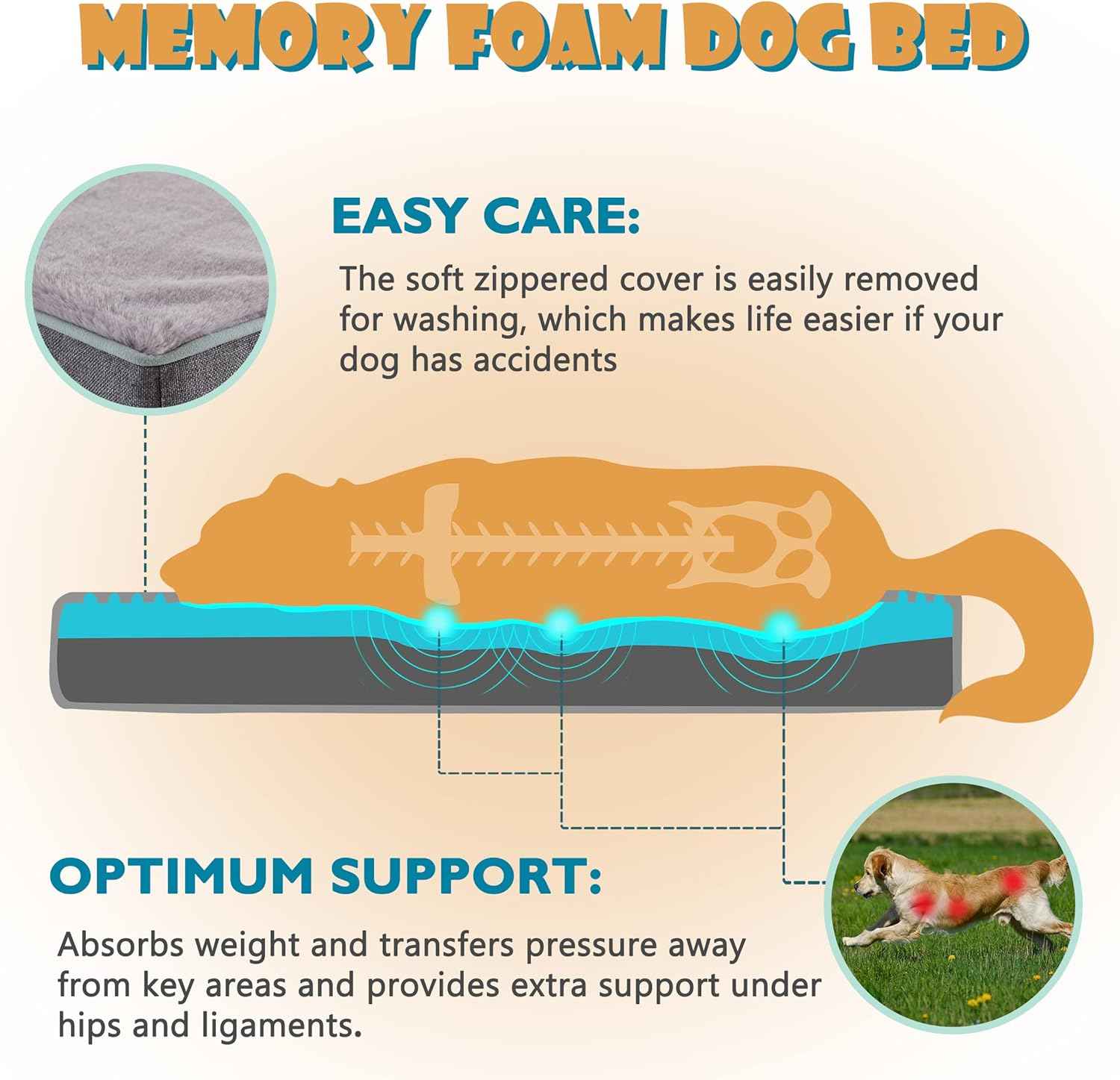 WATANIYA PET Extra Large Dog Bed, Cooling Dog Beds for Large Dogs, Washable Orthopedic Pet Bed for Crate with Joint Relief Memory Foam, Waterproof Liner and Plush Cover (41"x 29")