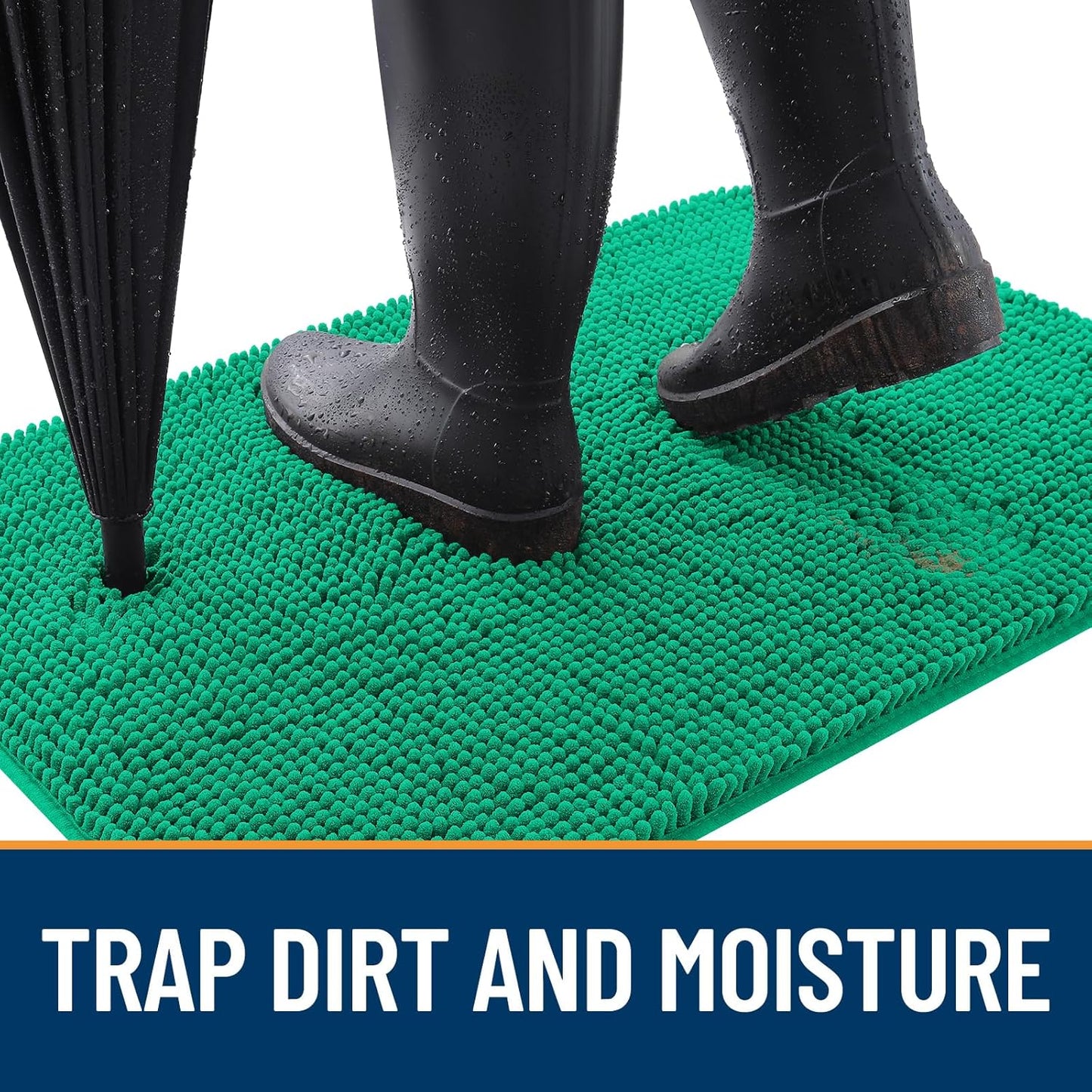 OLANLY Dog Door Mat for Muddy Paws 30x20, Absorbs Moisture and Dirt, Absorbent Non-Slip Washable Doormat, Quick Dry Chenille Mud Mat, Entry Indoor Entryway Carpet for Inside Floor, Emerald Green