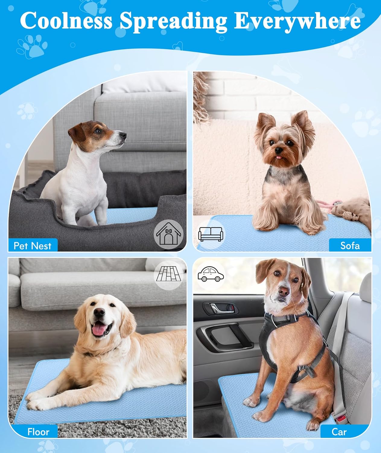 Dog Cooling Mat,Q-Max>0.5 Cooling Fiber Instant Cooling Mat for Dogs,Breathable Non-Slip Crate Kennel Car Sofa Bed Floor Pad,Portable Dog Cooling Pad Summer Indoor Outdoor