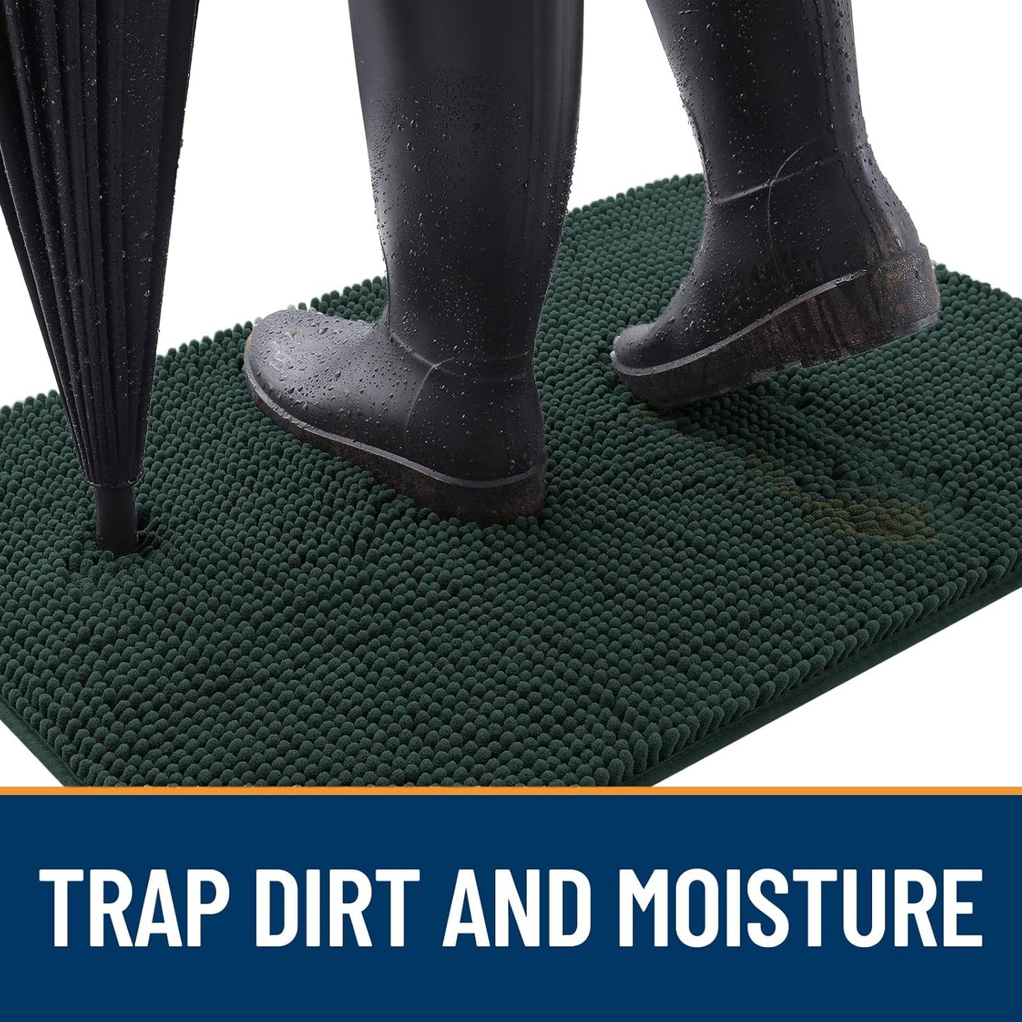 OLANLY Dog Door Mat for Muddy Paws 44x24, Absorbs Moisture and Dirt, Absorbent Non-Slip Washable Doormat, Quick Dry Chenille Mud Mat, Entry Indoor Entryway Carpet for Inside Floor, Blackish Green