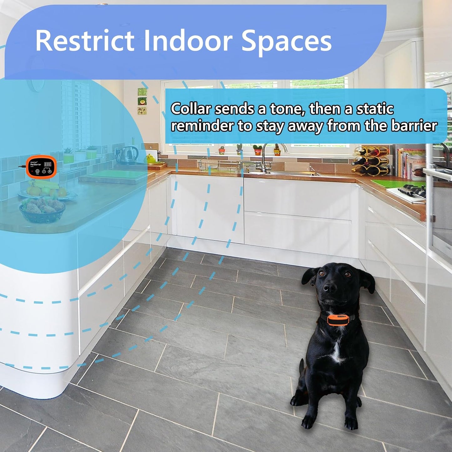 Indoor Pet Barrier for 2 Dogs, Wireless Indoor Electric Fence, Pet Gate, Keeps Areas Off Limits, Dog Fence Waterproof/Rechargeable Training Collar (2 Dogs System)