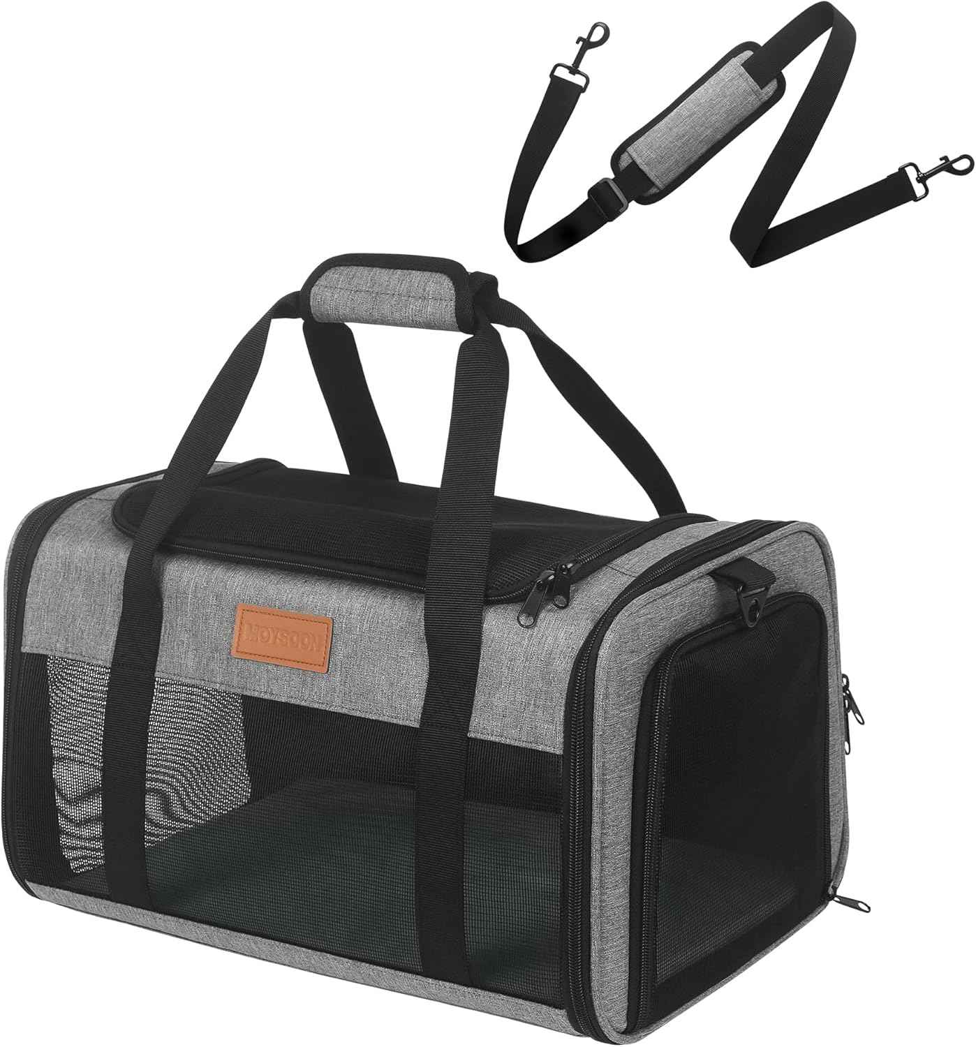 Pet Carrier Airline Approved 17x11x9.5 in - Underseat, Top & Side Entry Soft Dog Cat Travel Carrier with Safety Zippers ＆ Anti-Scratch Mesh for Small Cat and Dog for Pets Up to 10 Lb - Grey