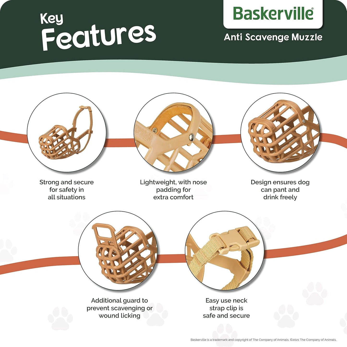 Safe Baskerville Anti SCAVENGE Muzzle, Size 5, Dog can Pant and Drink, Prevents Biting and Food Waste Scavenging, Ideal for Longer Nosed Dogs, Breathable Dog Training Muzzle for Medium Dogs