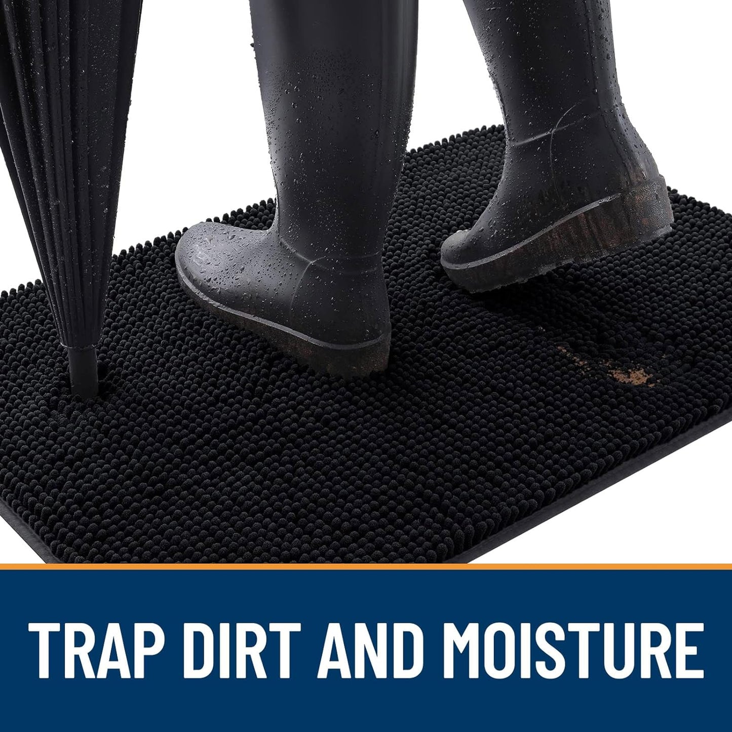 OLANLY Dog Door Mat for Muddy Paws 30x17, Absorbs Moisture and Dirt, Absorbent Non-Slip Washable Doormat, Quick Dry Chenille Mud Mat for Dogs, Entry Indoor Entryway Carpet for Inside Floor, Black