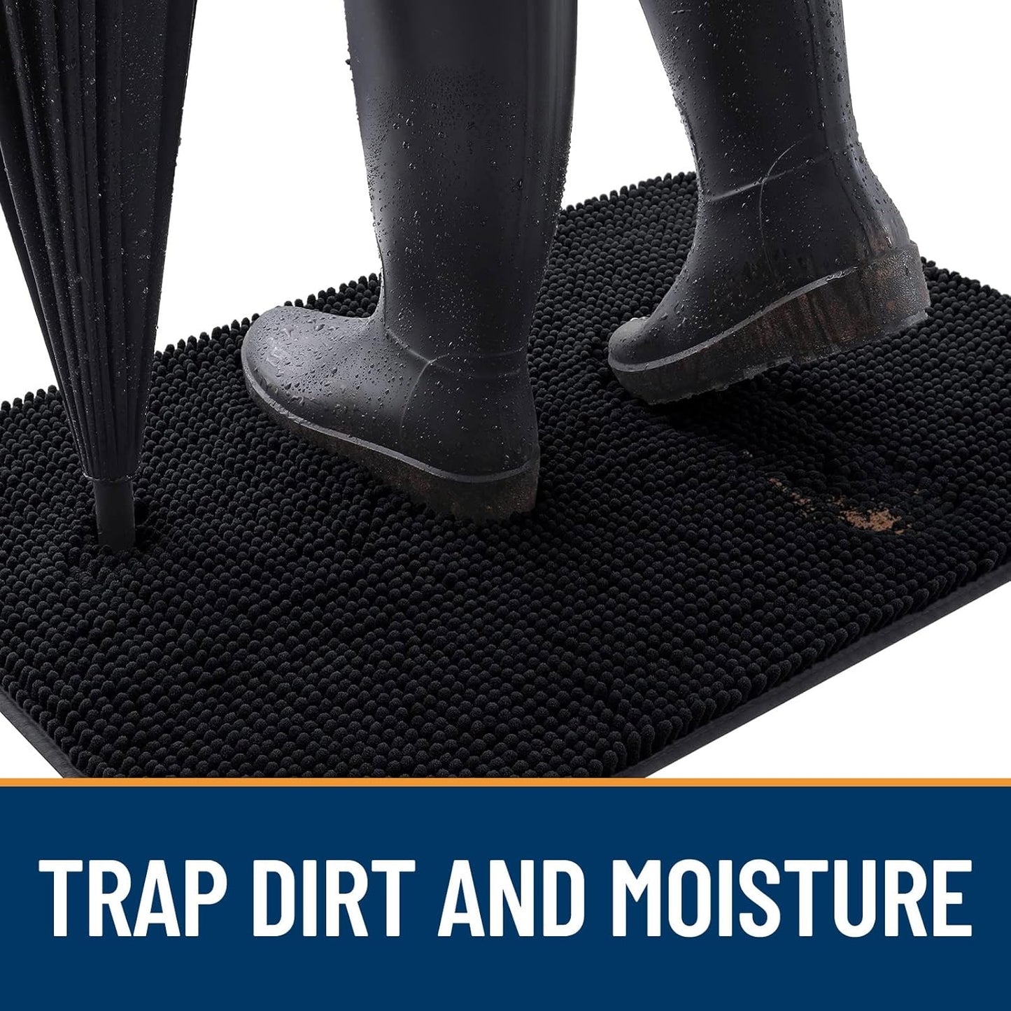 OLANLY Dog Door Mat for Muddy Paws 40x24, Absorbs Moisture and Dirt, Absorbent Non-Slip Washable Doormat, Quick Dry Chenille Mud Mat for Dogs, Entry Indoor Entryway Carpet for Inside Floor, Black