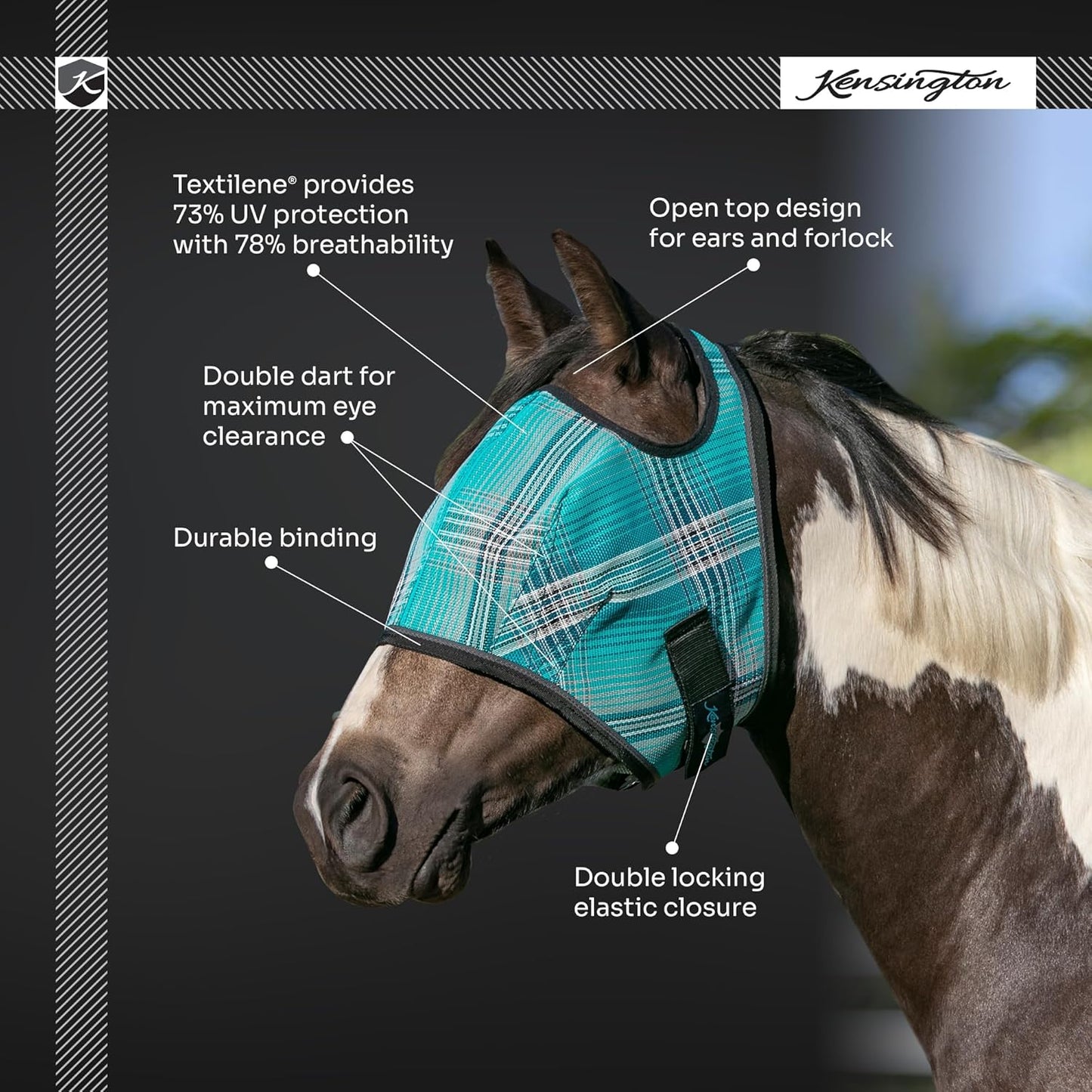 Kensington Fly Mask Web Trim Protects Horses Face and Eyes from Bites and Sun Rays While Allowing Full Visibility Ears and Forelock Able to Come Through The Mask, X-Large, Desert Sand