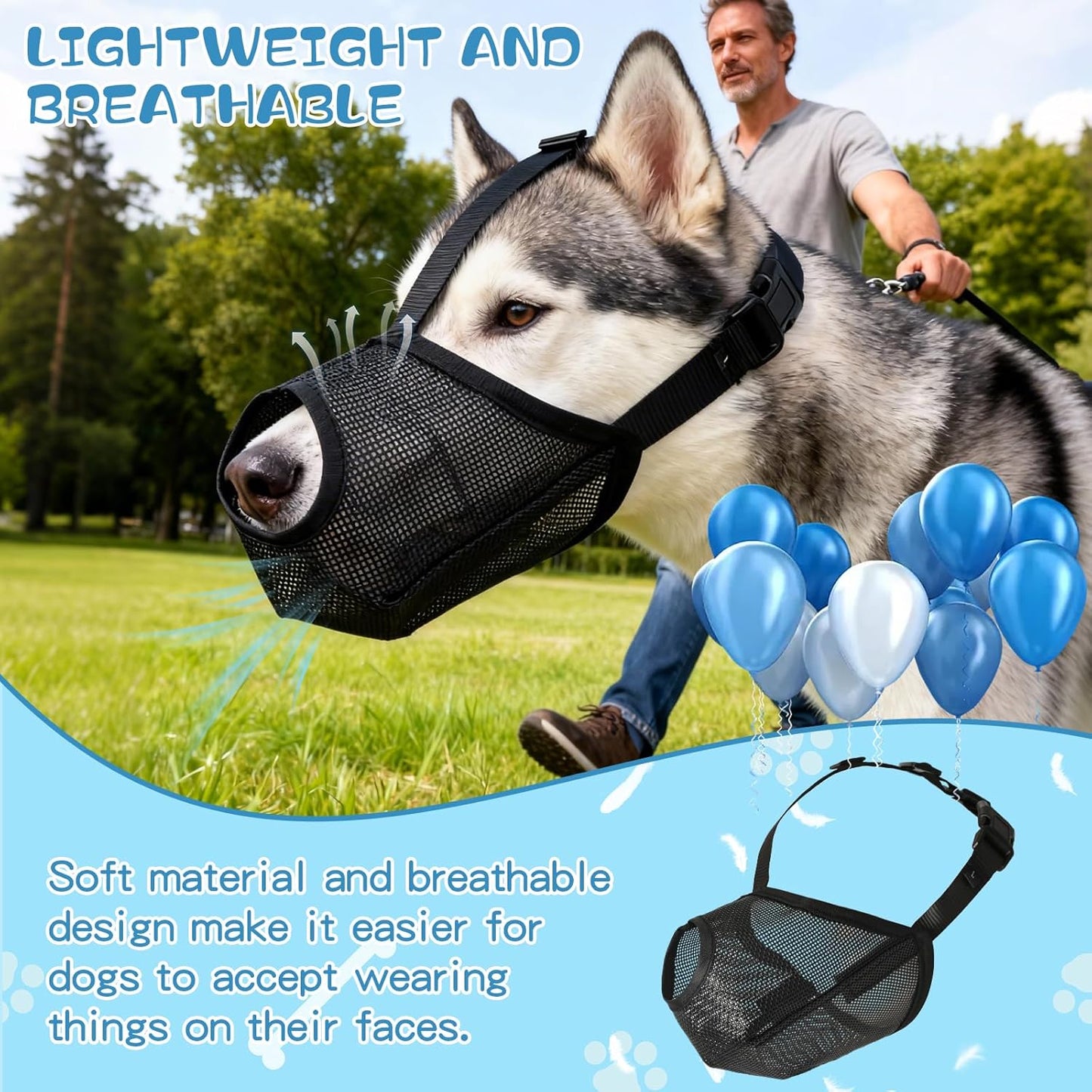 Dog Muzzle,Soft Mesh Muzzles for Small Medium Large Dogs, Breathable Adjustable Puppy Muzzles for Grooming Biting Chewing Scavenging,Allows Drinking and Panting, Black, M