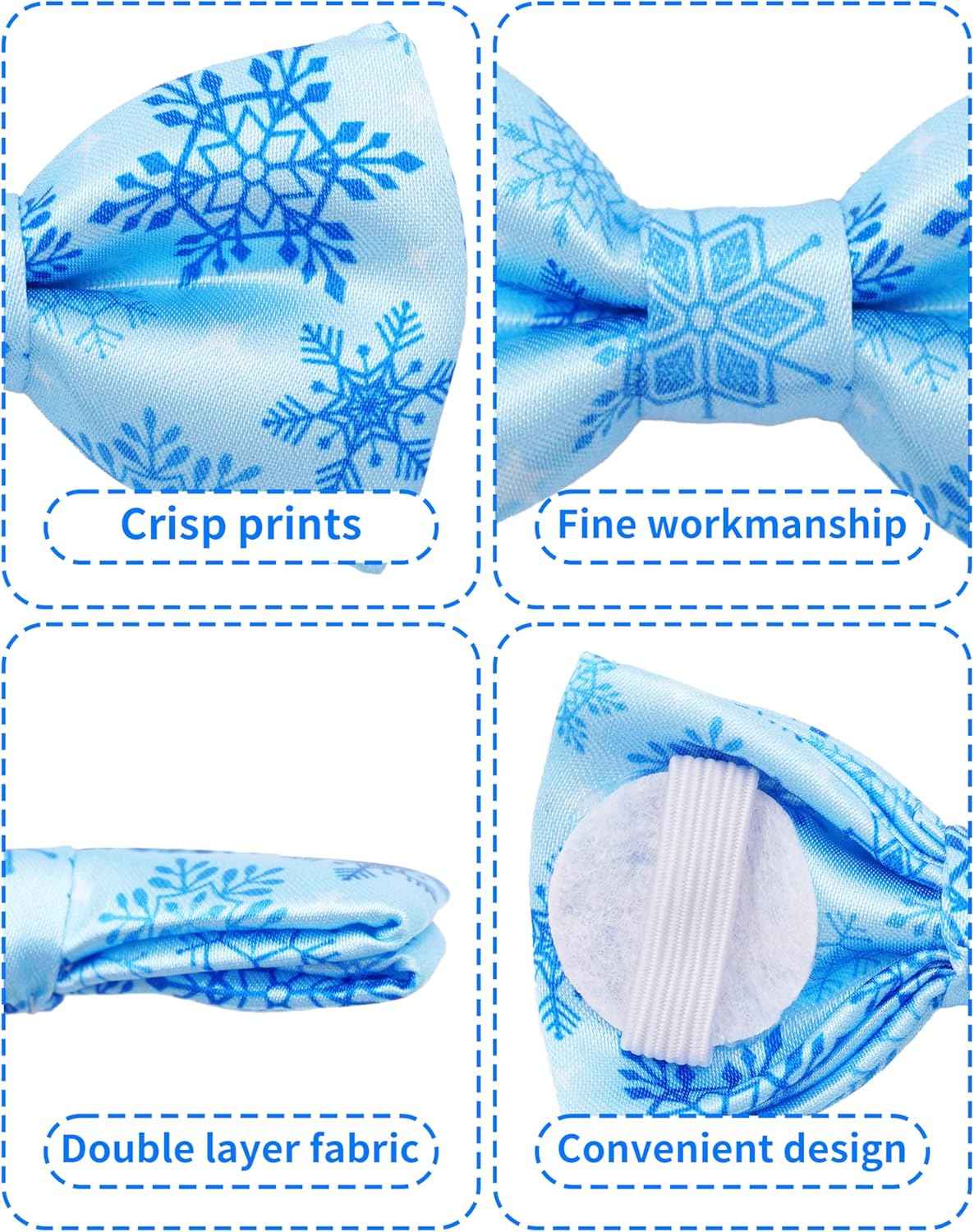 PET SHOW 10 Pack Winter Big Dog Bow Ties for Large Medium Dogs Sliding Collar Attachments Snowflake Bowties Snowman Bowknots Holiday Party Pet Grooming Accessories(Large)