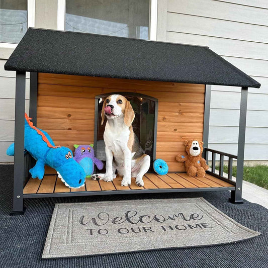 Extra Large Dog House Outdoor for Large Breed Dogs, Dog Kennel Outside, Weatherproof, Metal Frame Dog Shelter with Elevated Floor and Porch, for XL, XXL Big Dog