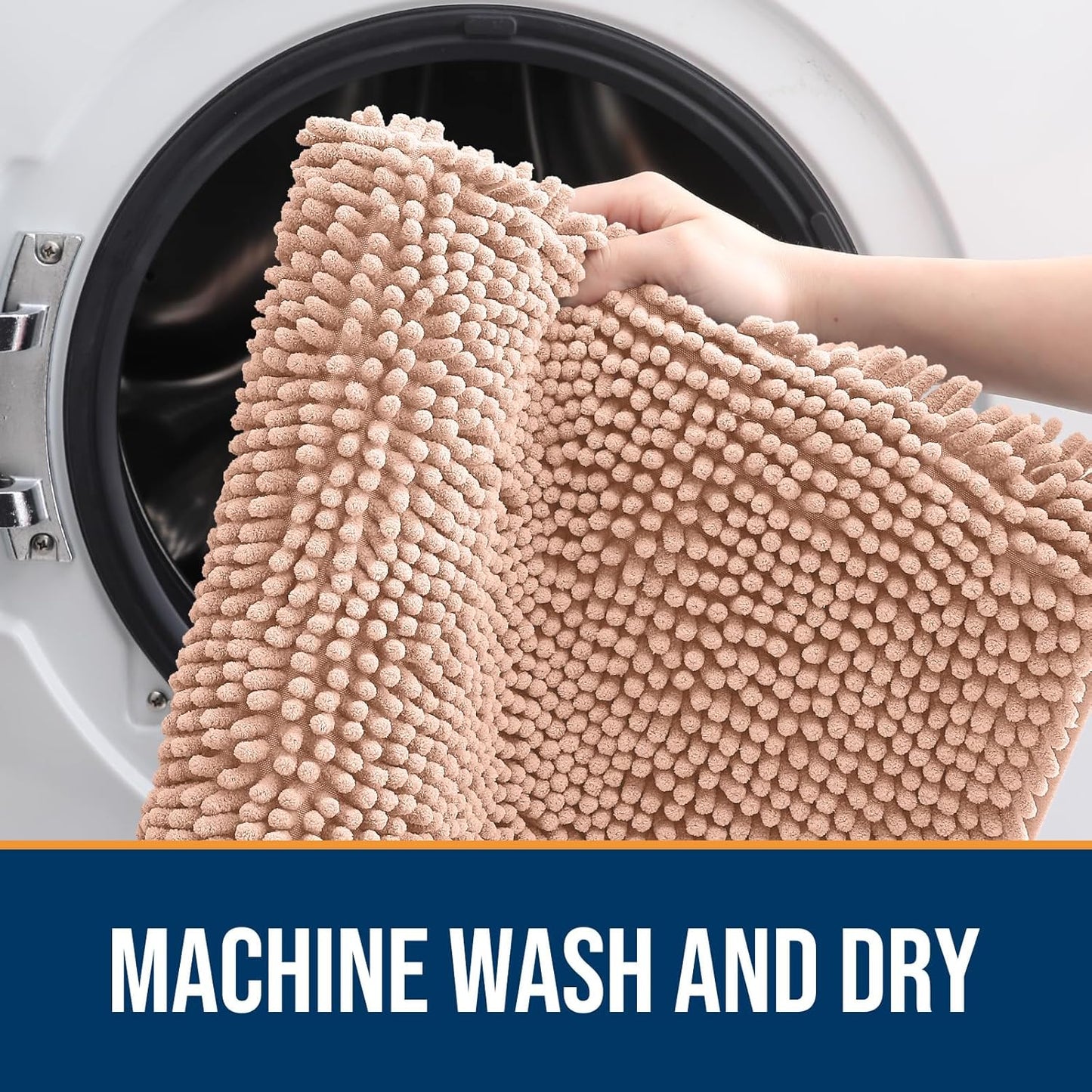 OLANLY Dog Door Mat for Muddy Paws 70x24, Absorbs Moisture and Dirt, Absorbent Non-Slip Washable Doormat, Quick Dry Chenille Mud Mat for Dogs, Entry Indoor Entryway Carpet for Inside Floor, Peach