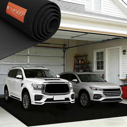 8'10" x 22' Oversized Garage Floor Mat – Leak-Proof Rubber Backing with Oil Absorbent Felt Top, Heavy Duty Floor Protector for Full-Size Trucks, SUVs, RVs & Workshops – Trimmable, Anti-Slip