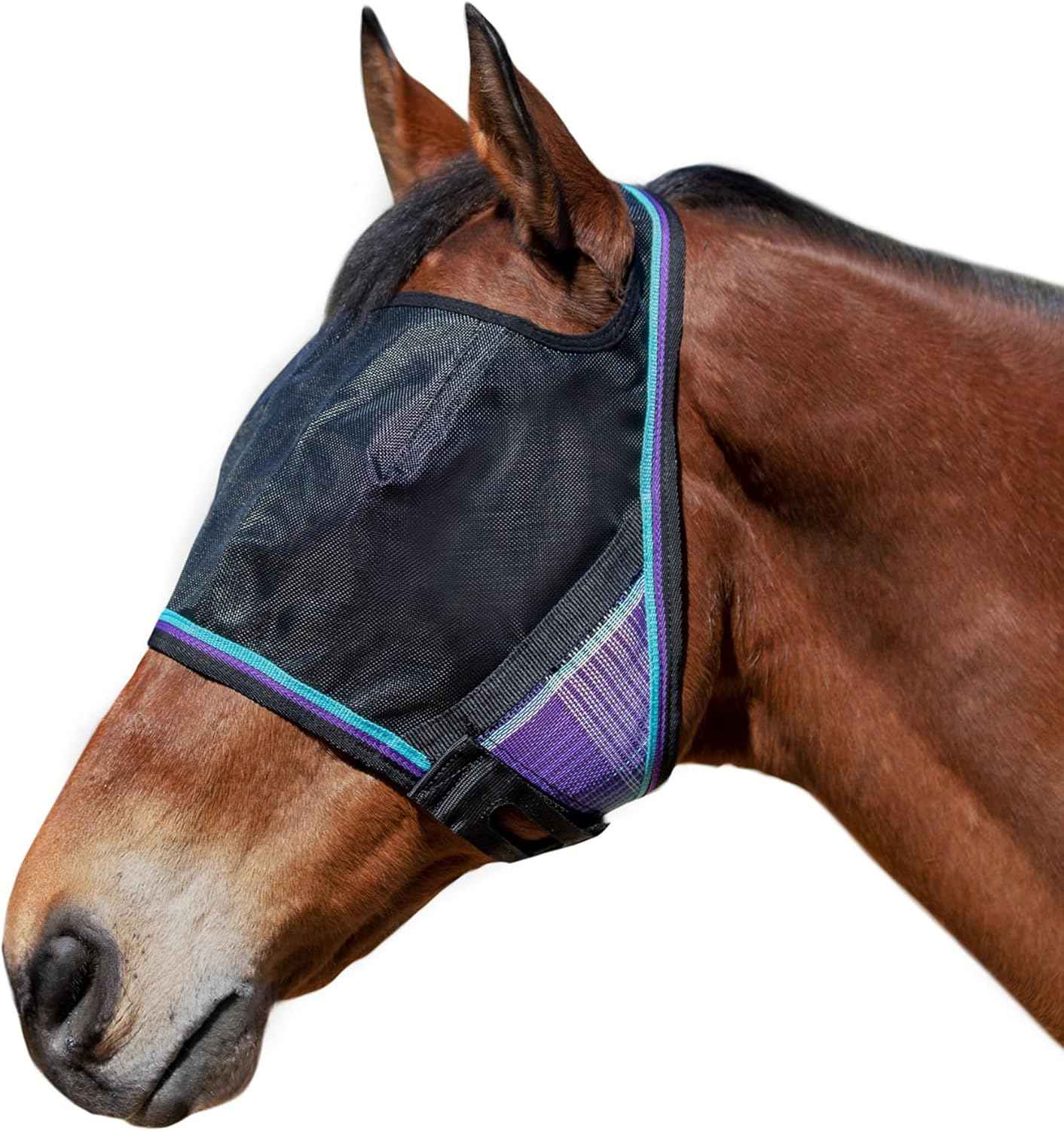 Kensington 90% UV Fly Mask Halter CatchMask UViator - Without Ears & Forelock Freedom Web Trim - Large, Lavender Mint